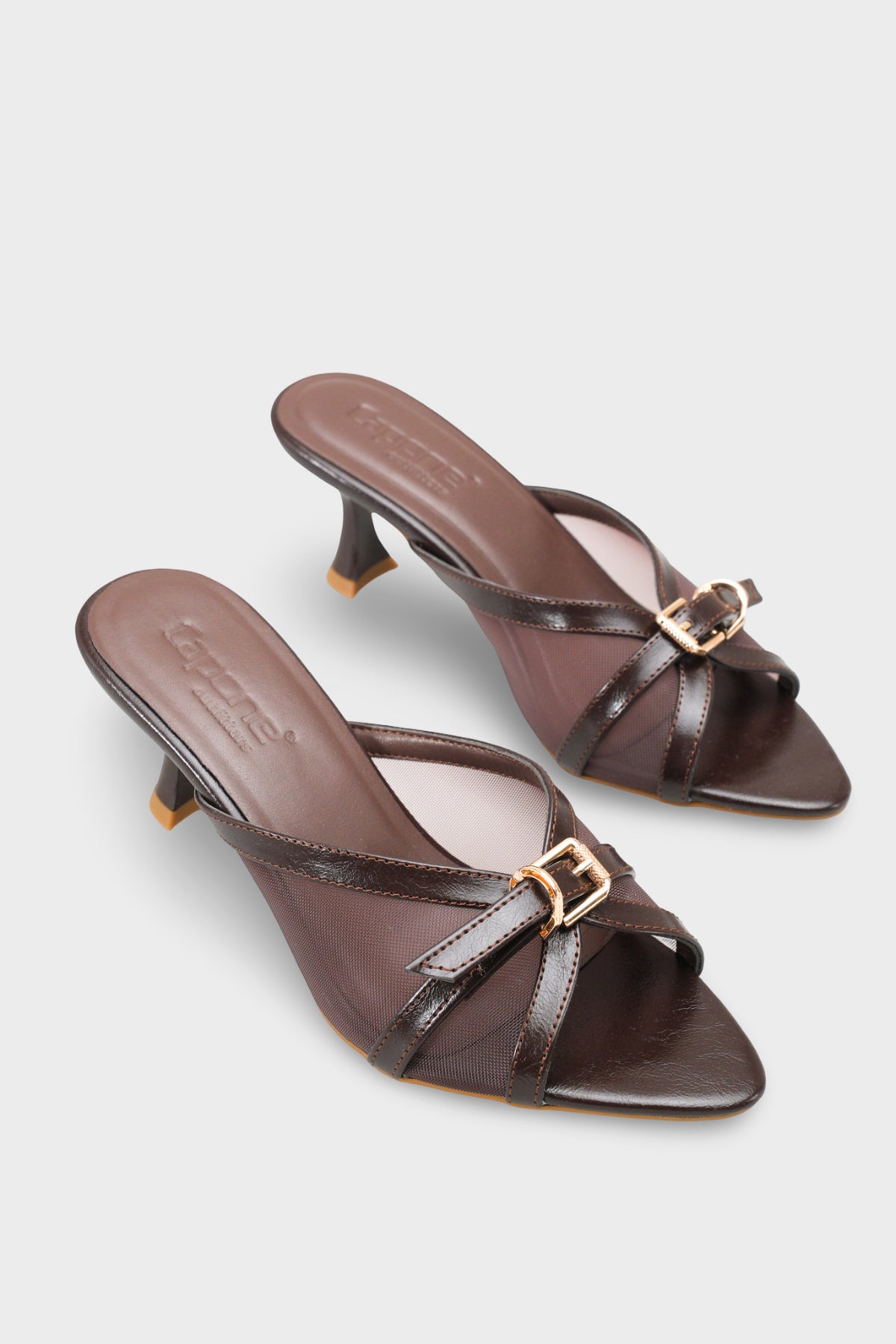 Marnie Sivri Burunlu Fileli Metal Tokalı Orta Topuklu Şık Kadın Terlik