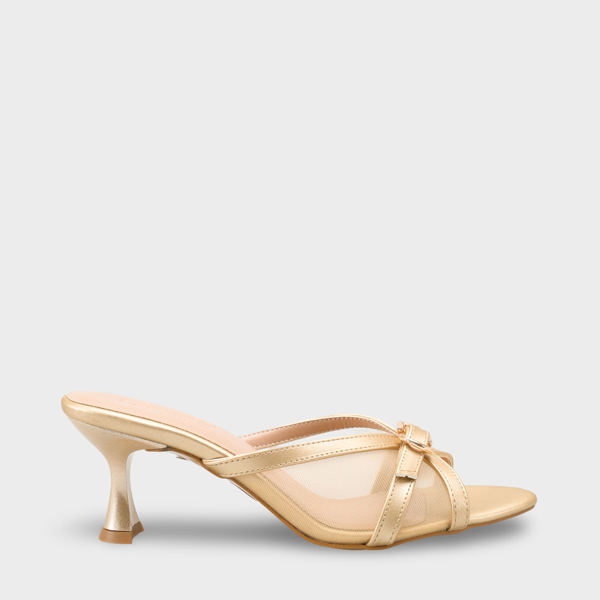 Marnie Sivri Burunlu Fileli Metal Tokalı Orta Topuklu Şık Kadın Terlik