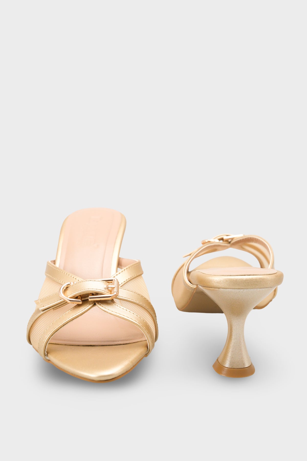 Marnie Sivri Burunlu Fileli Metal Tokalı Orta Topuklu Şık Kadın Terlik