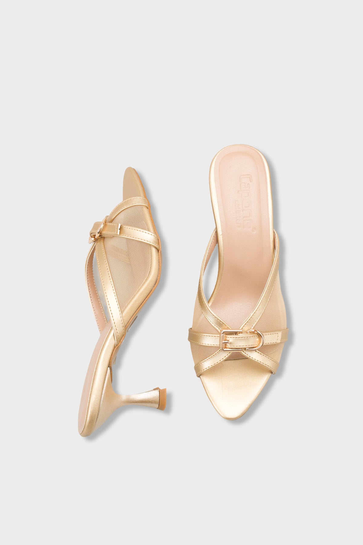 Marnie Sivri Burunlu Fileli Metal Tokalı Orta Topuklu Şık Kadın Terlik