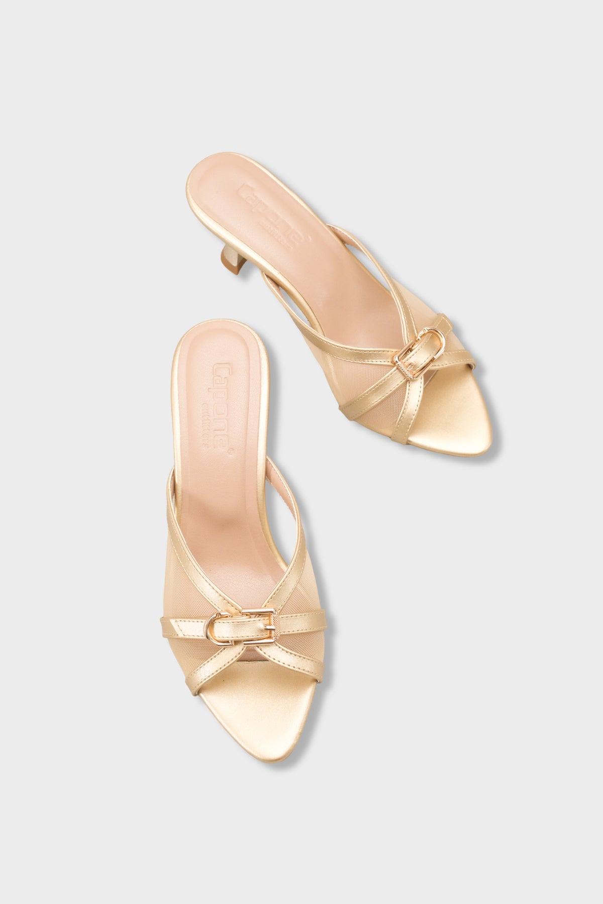 Marnie Sivri Burunlu Fileli Metal Tokalı Orta Topuklu Şık Kadın Terlik