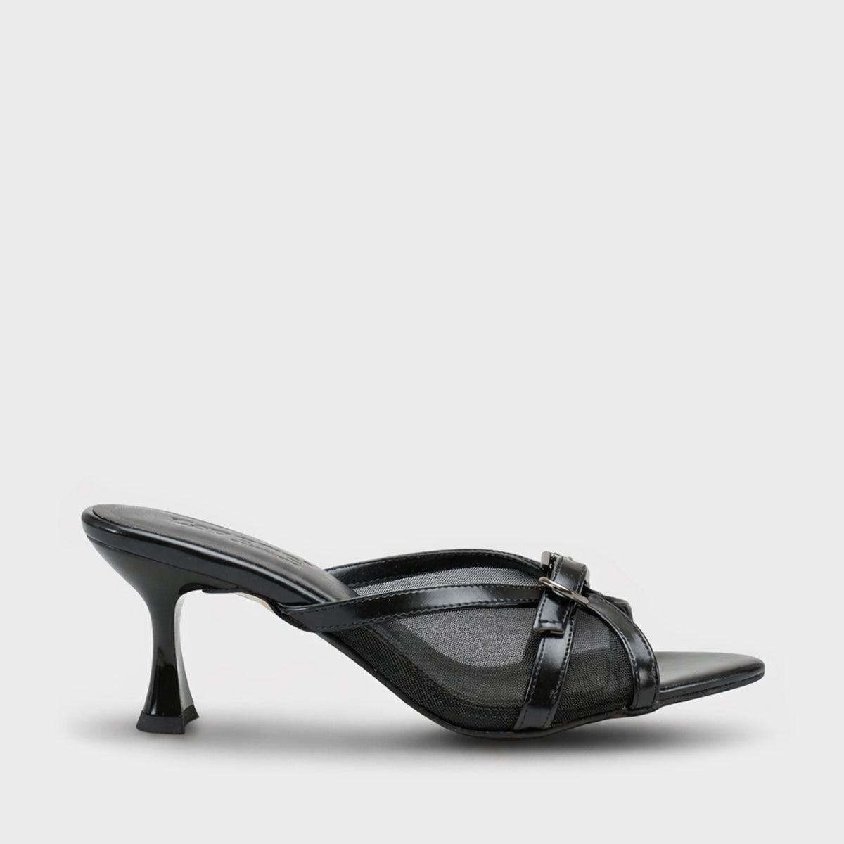 Marnie Sivri Burunlu Fileli Metal Tokalı Orta Topuklu Şık Kadın Terlik