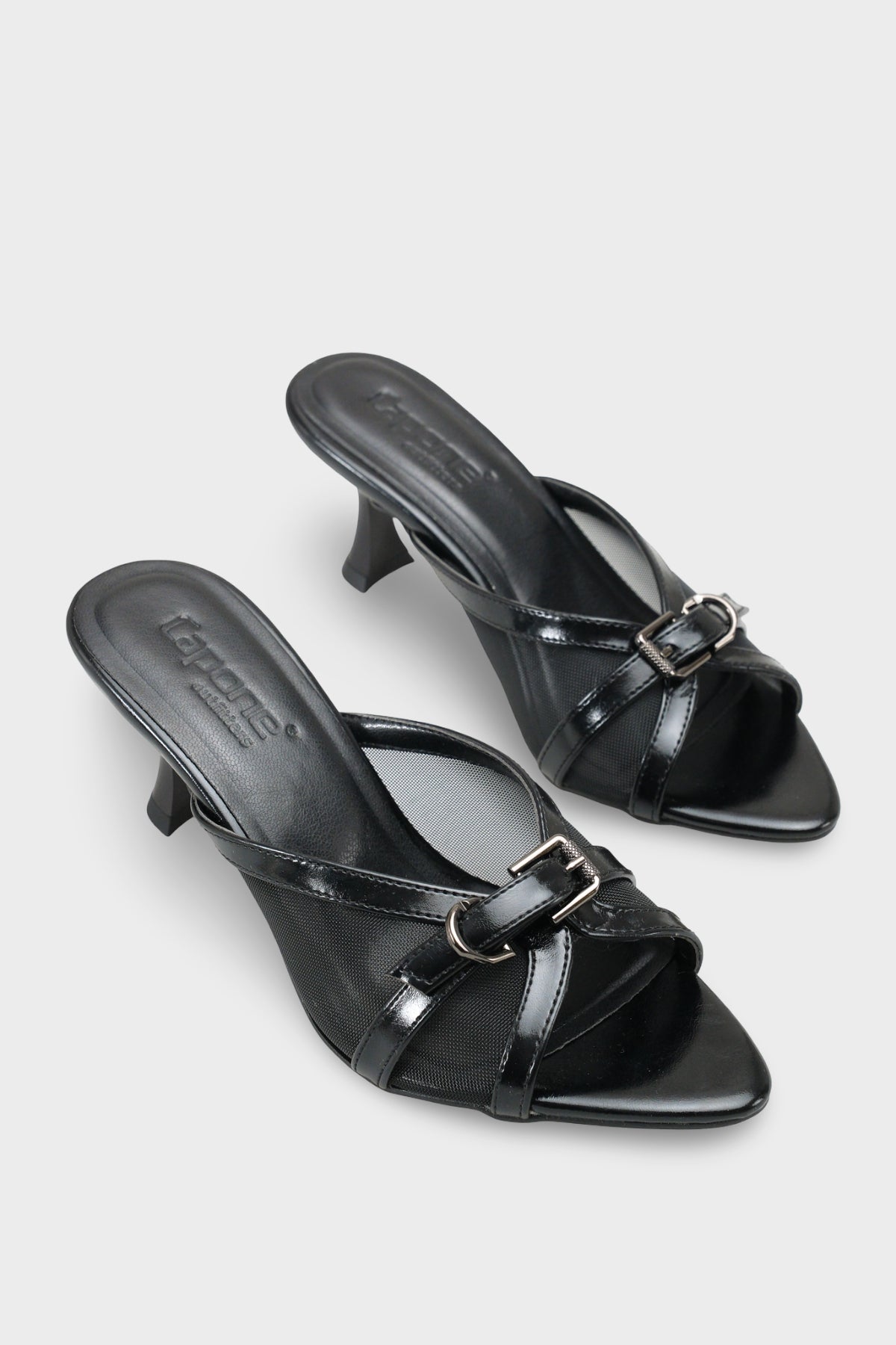 Marnie Sivri Burunlu Fileli Metal Tokalı Orta Topuklu Şık Kadın Terlik