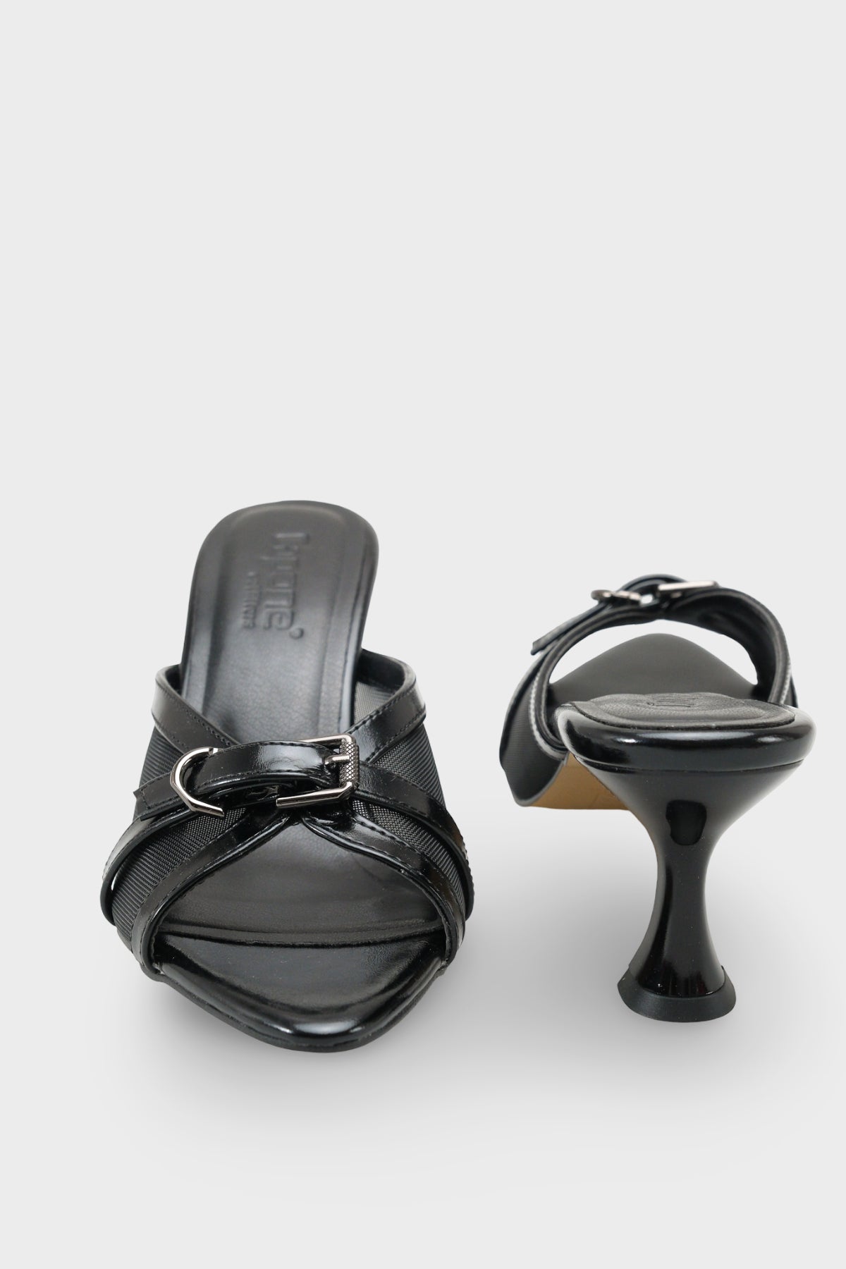 Marnie Sivri Burunlu Fileli Metal Tokalı Orta Topuklu Şık Kadın Terlik