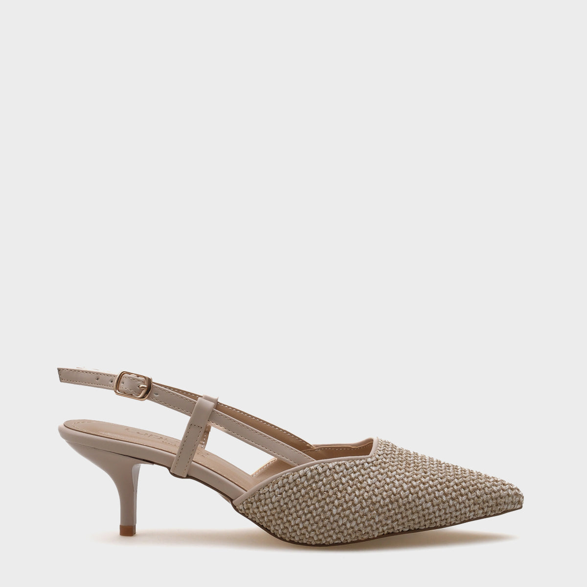 Ange Hasır Sivri Burunlu Orta Topuklu Arkası Bantlı Kadın Ayakkabı