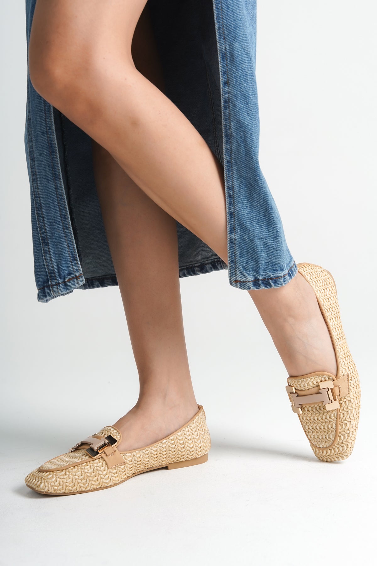 Hasır Tokalı Hakiki Deri Kadın Loafer Kadın Ayakkabı