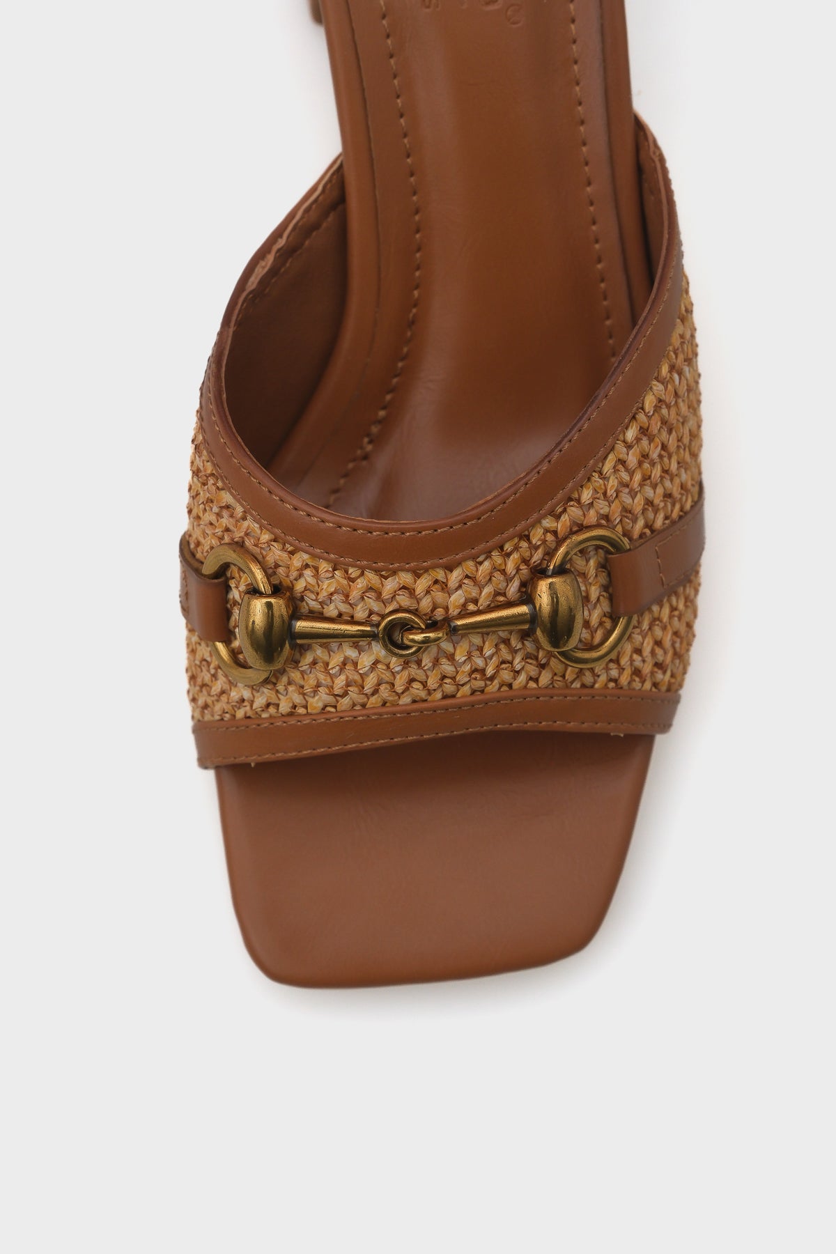 Natalie Hasır Orta Topuklu Ahşap Tokalı Kadın Terlik