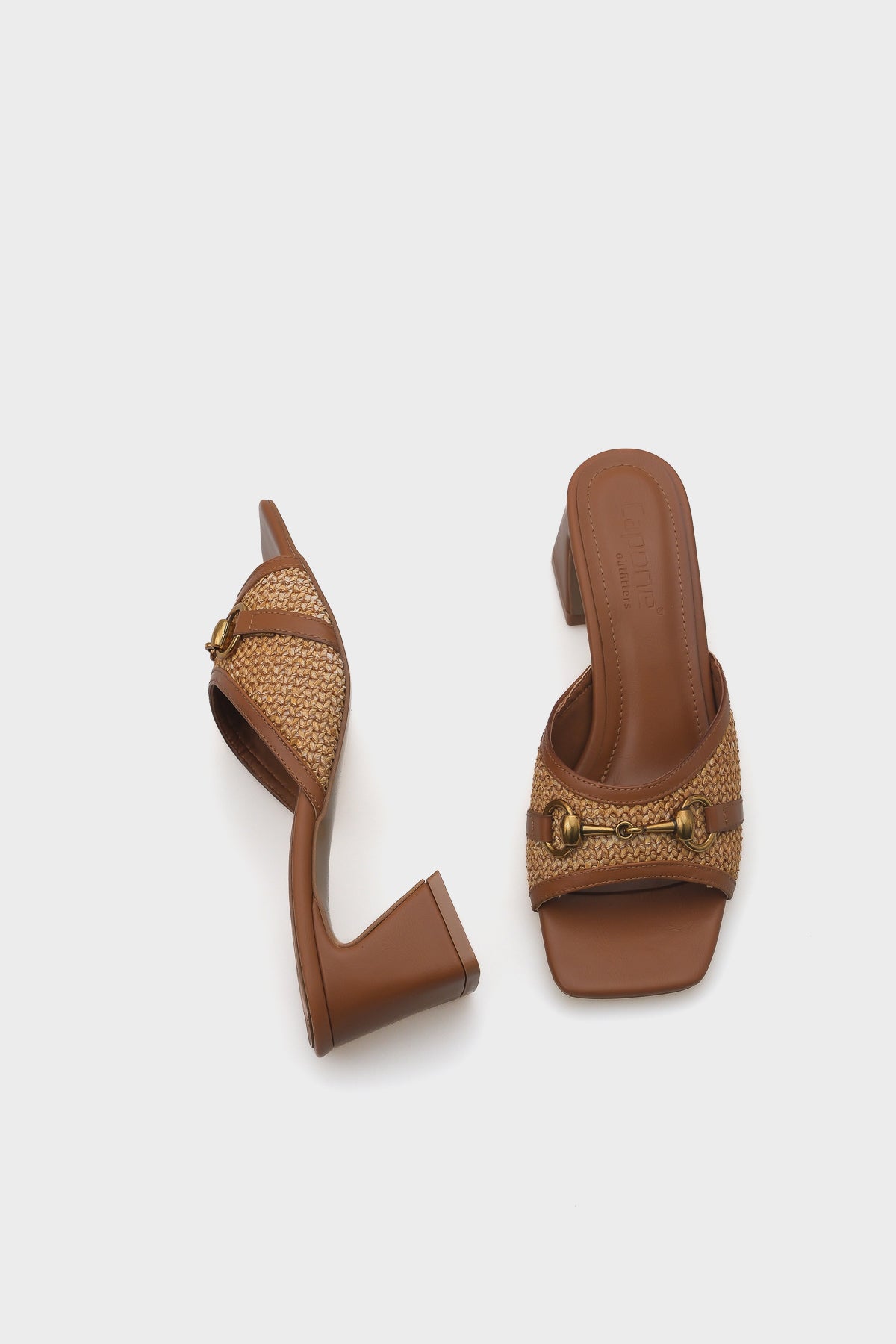 Natalie Hasır Orta Topuklu Ahşap Tokalı Kadın Terlik