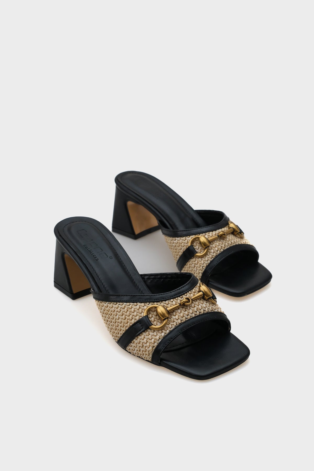 Natalie Hasır Orta Topuklu Ahşap Tokalı Kadın Terlik