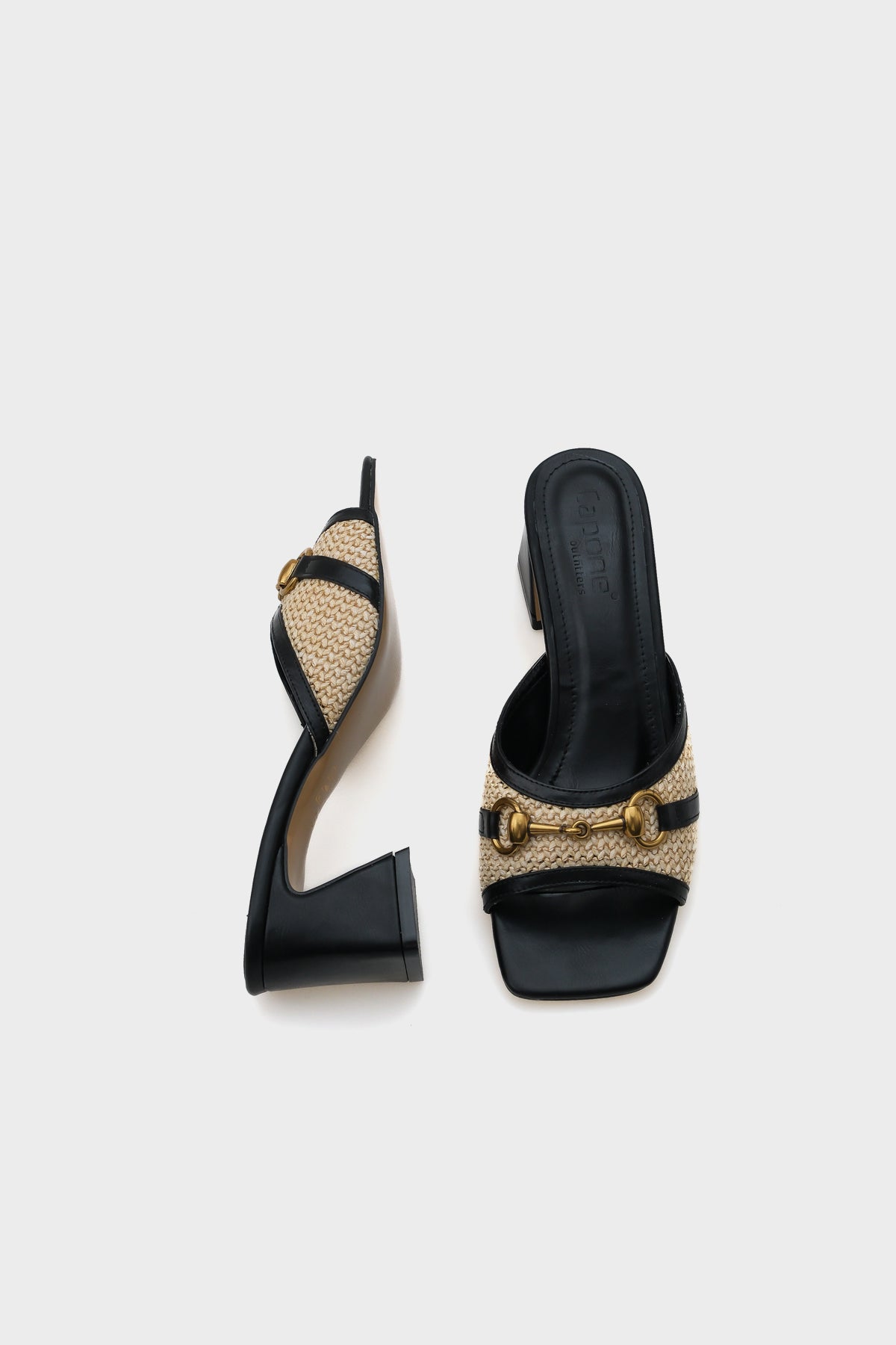 Natalie Hasır Orta Topuklu Ahşap Tokalı Kadın Terlik