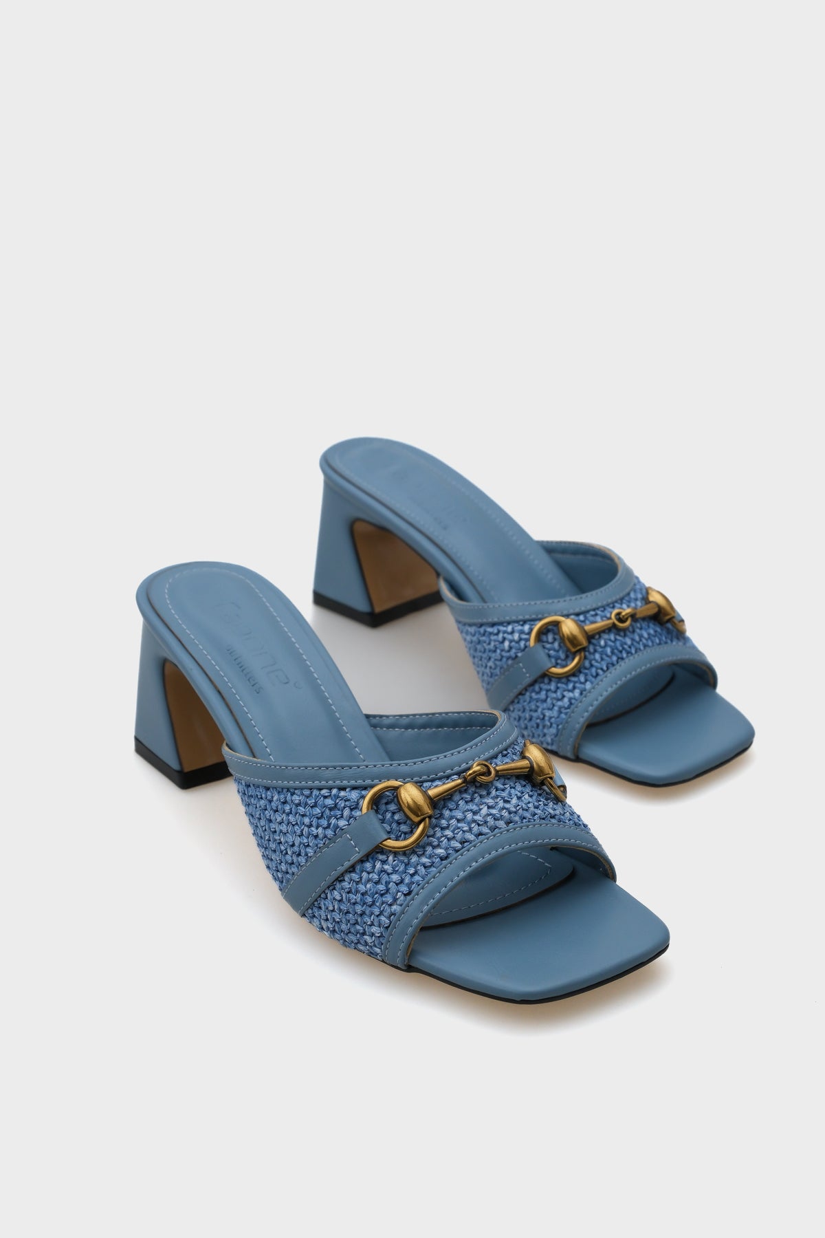 Natalie Hasır Orta Topuklu Ahşap Tokalı Kadın Terlik