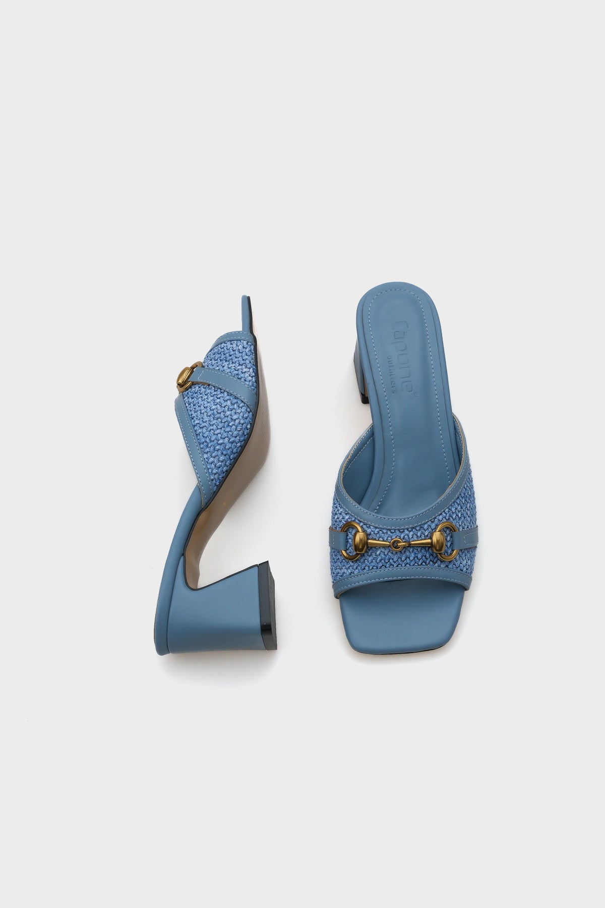 Natalie Hasır Orta Topuklu Ahşap Tokalı Kadın Terlik