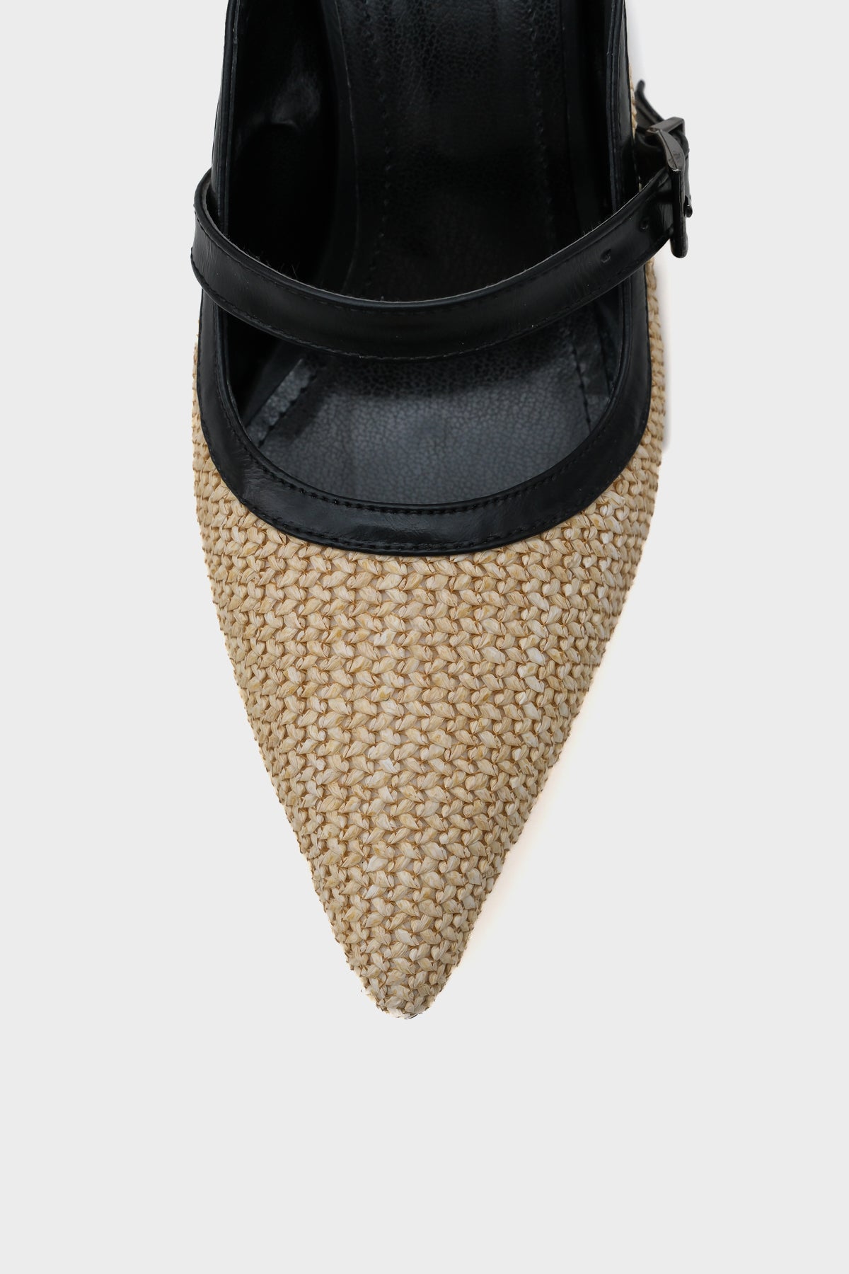 Nena Hakiki Deri Sivri Burunlu Hasır Burnu Kapalı Kadın Terlik