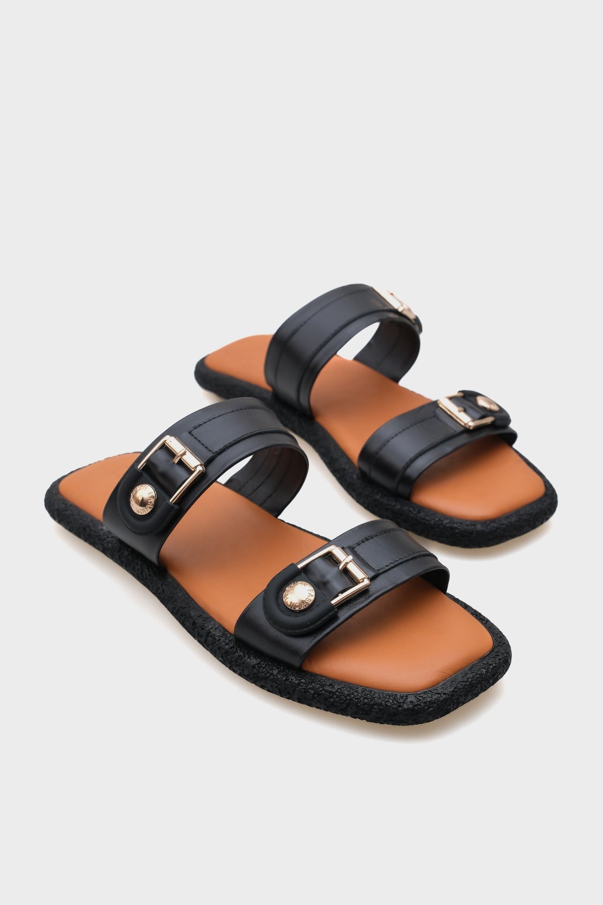 Enya Hakiki Deri Çift Tokalı Düz Topuklu Konfor Kadın Terlik