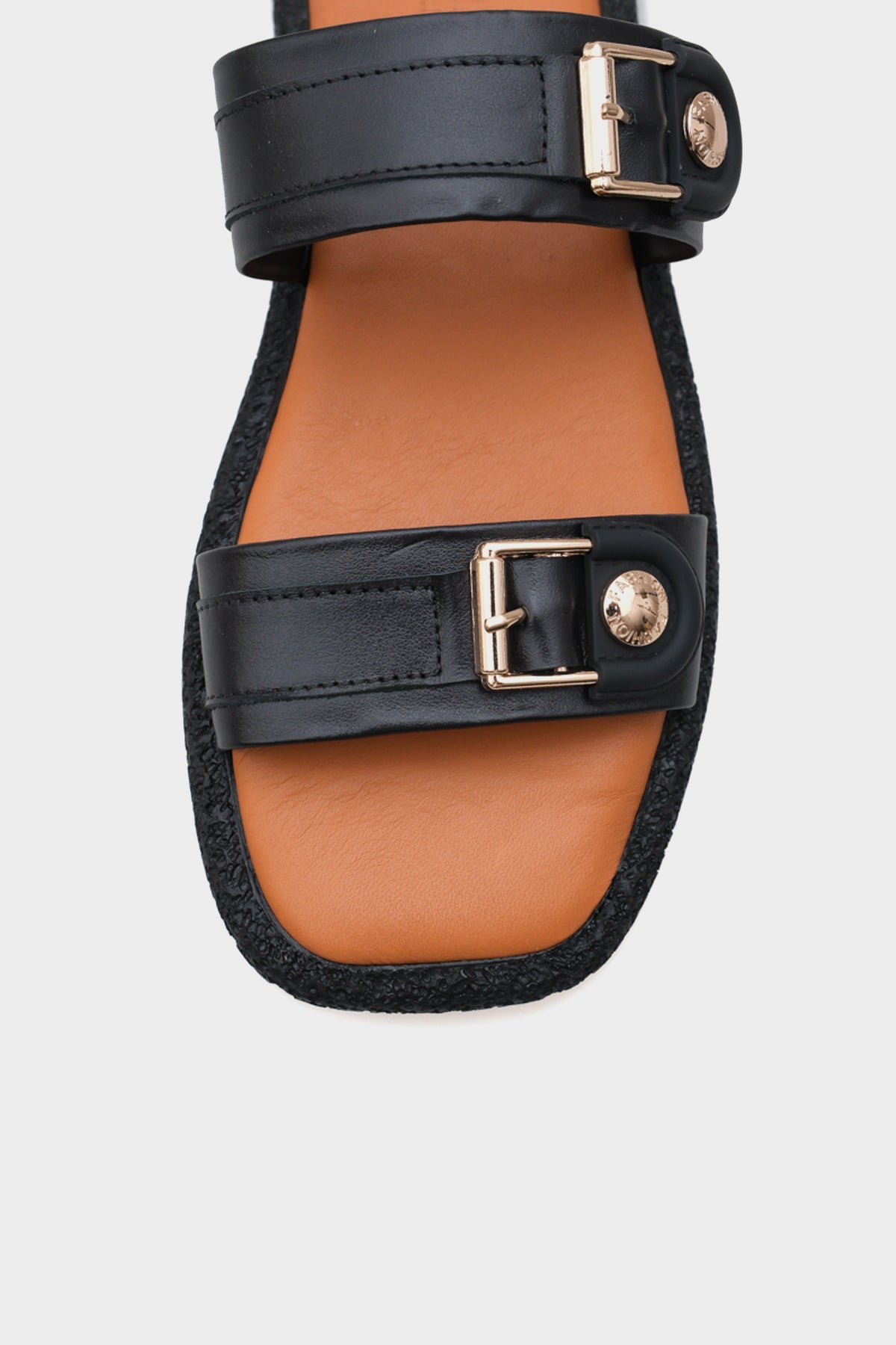 Enya Hakiki Deri Çift Tokalı Düz Topuklu Konfor Kadın Terlik