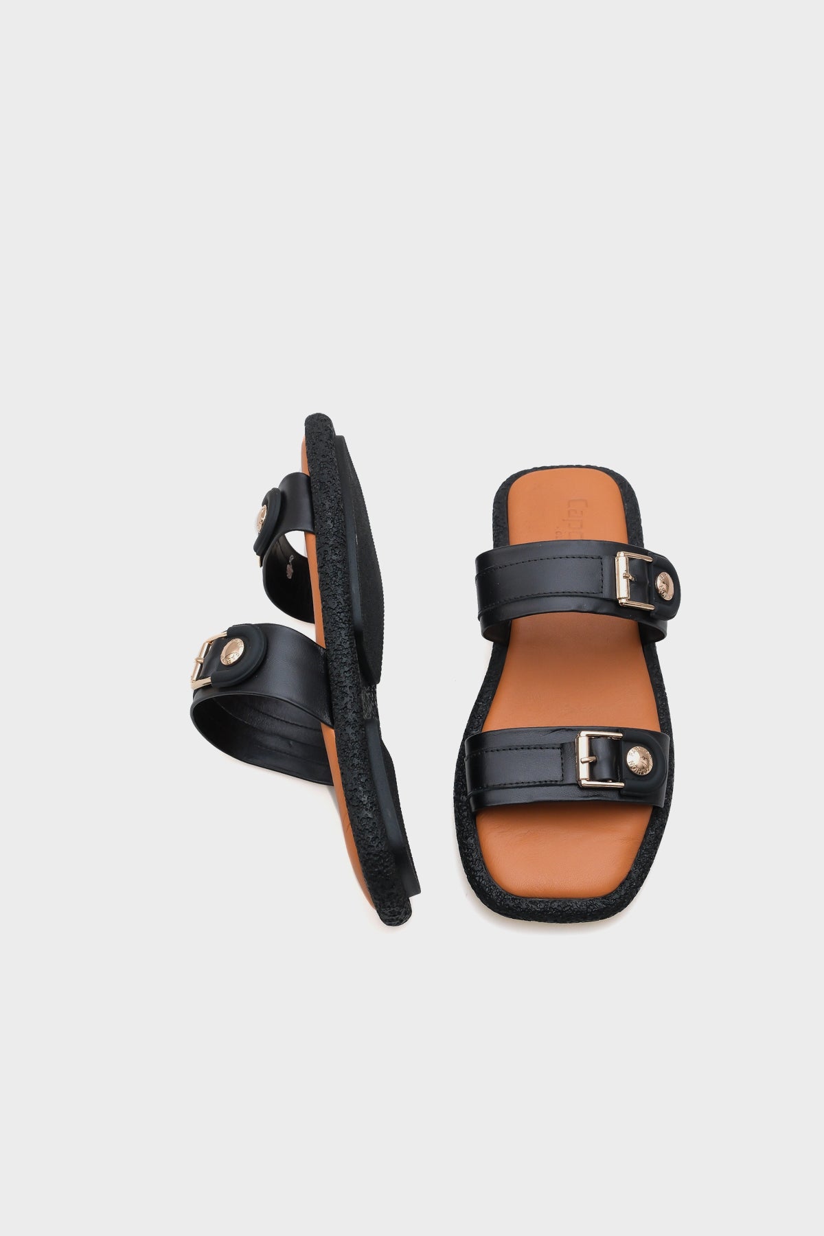 Enya Hakiki Deri Çift Tokalı Düz Topuklu Konfor Kadın Terlik