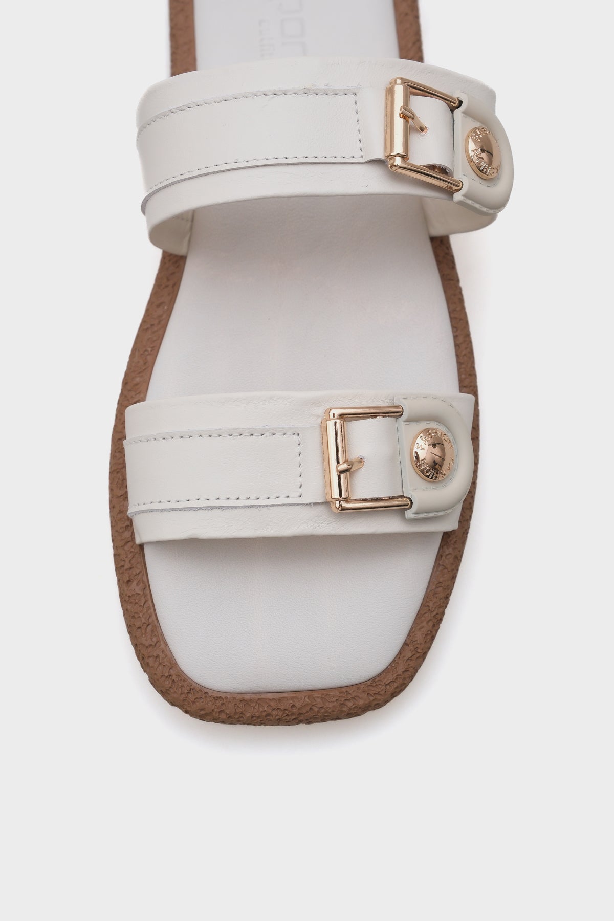 Enya Hakiki Deri Çift Tokalı Düz Topuklu Konfor Kadın Terlik