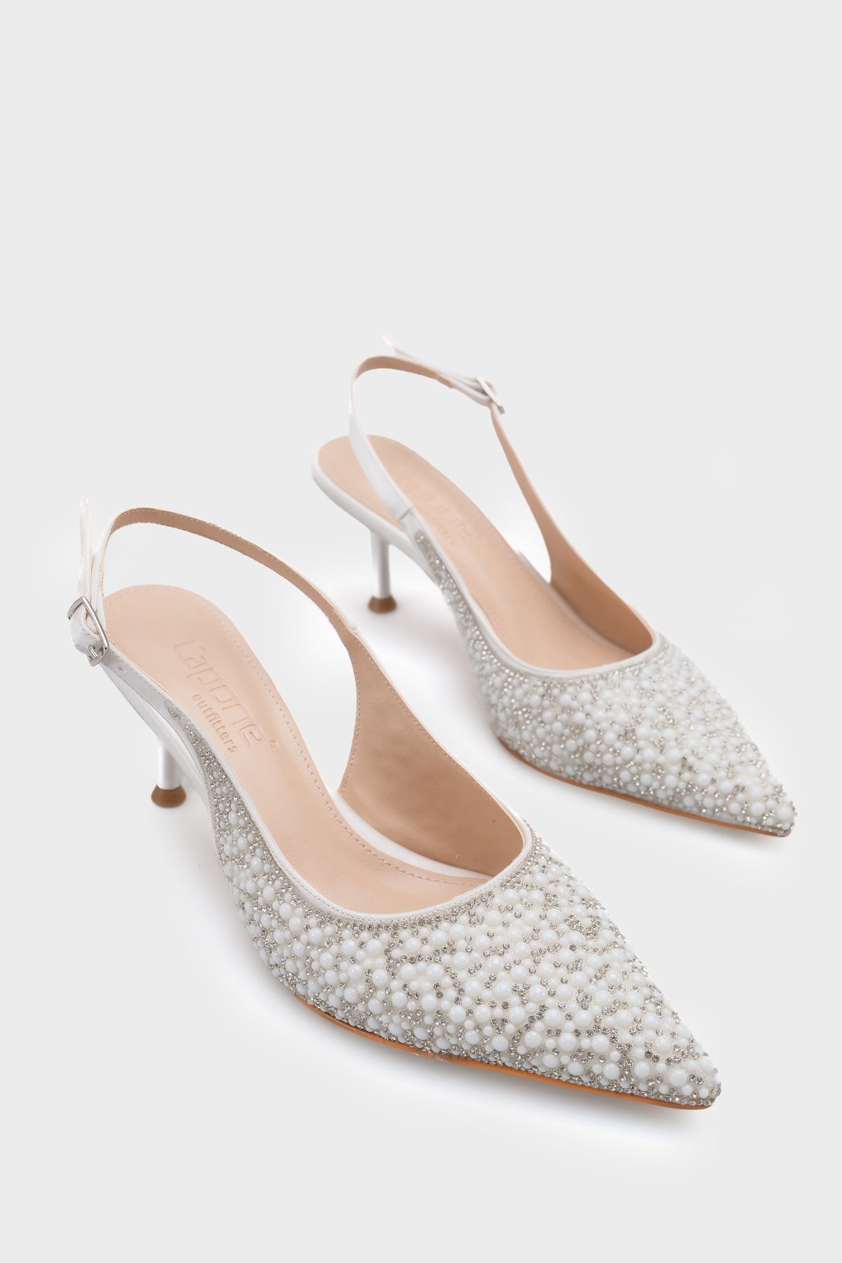 Dorri Komple Taşlı Sivri Burunlu Saten Arkası Açık Kadın Topuklu Düğün Ayakkabı