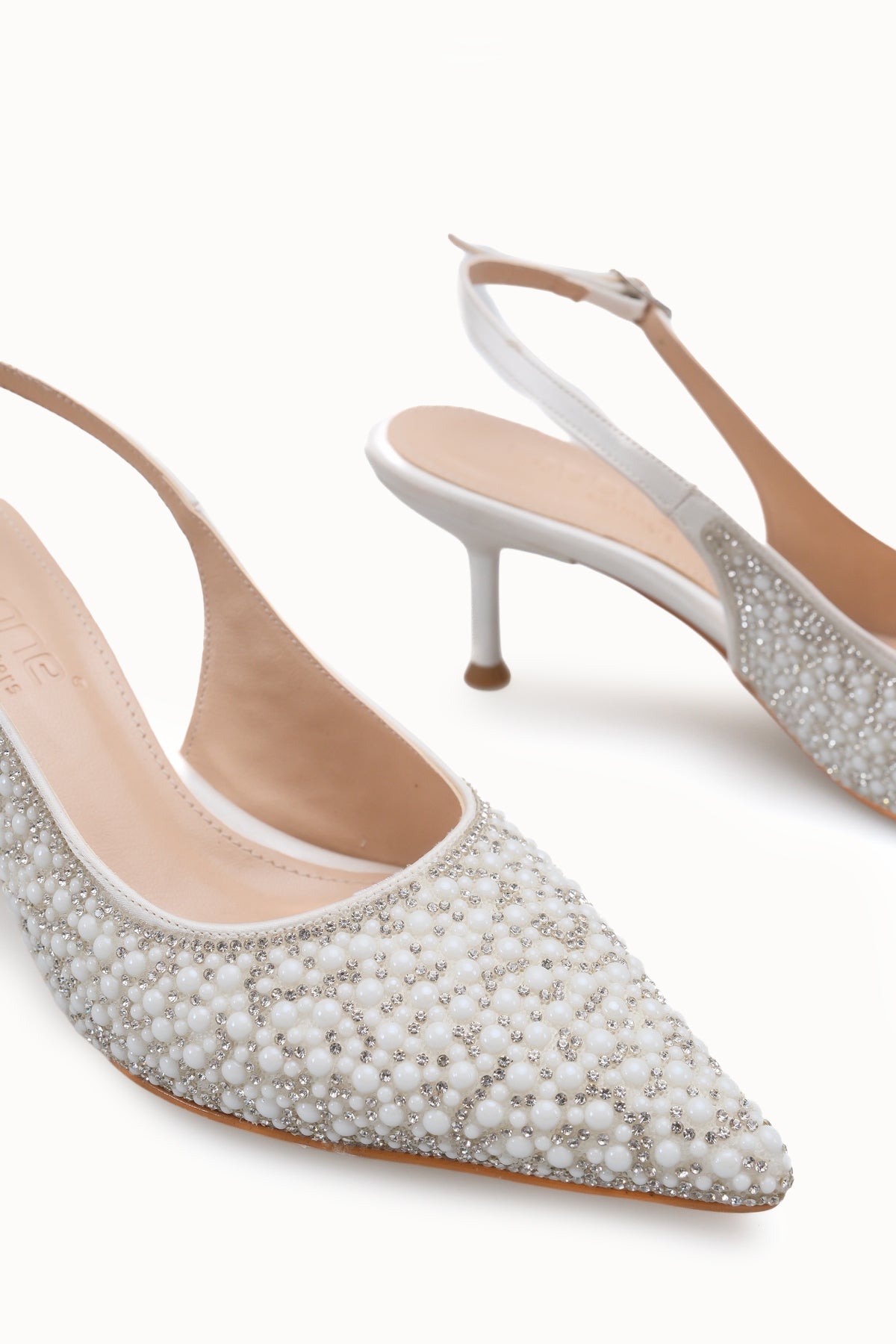 Dorri Komple Taşlı Sivri Burunlu Saten Arkası Açık Kadın Topuklu Düğün Ayakkabı