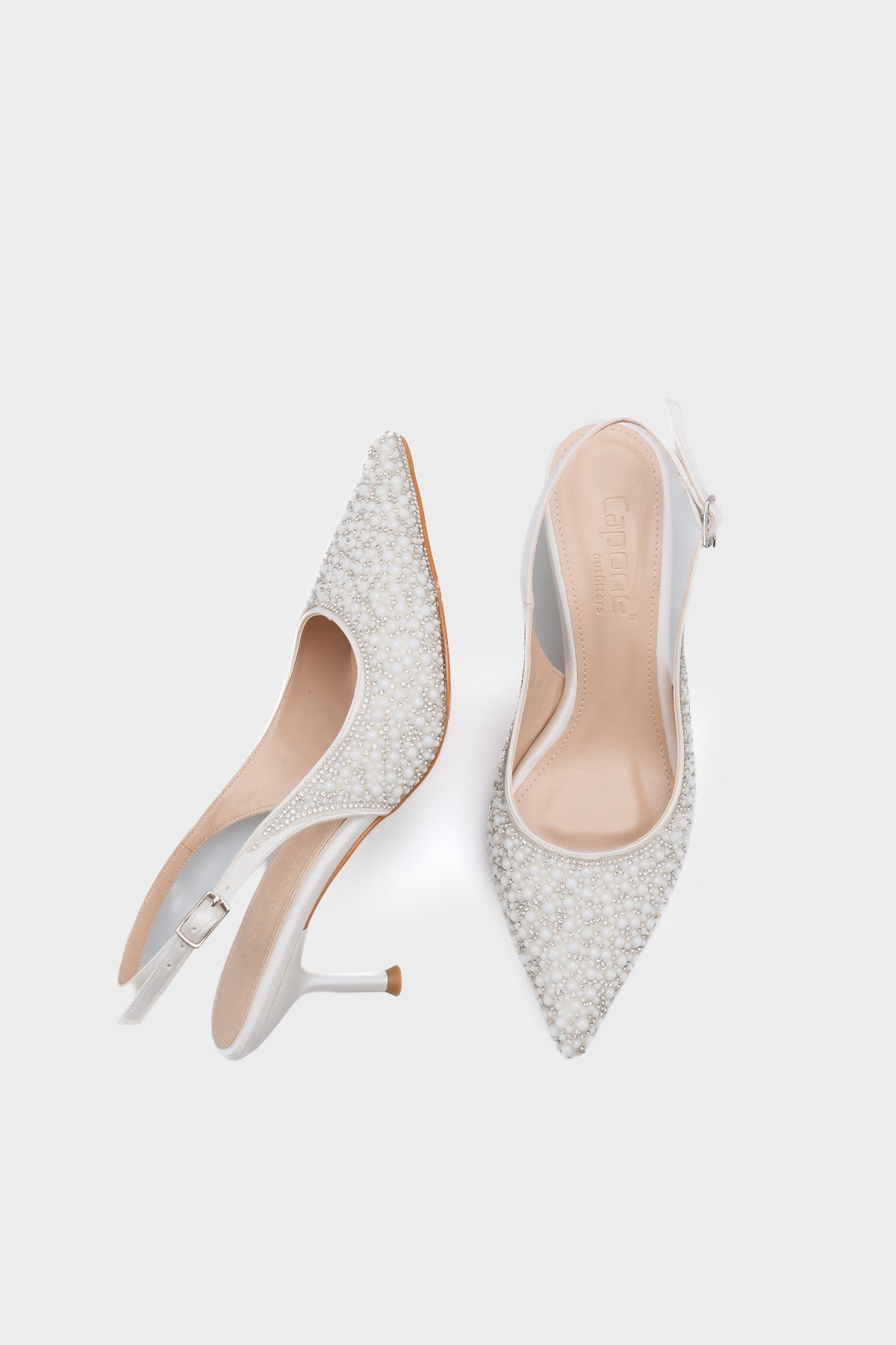 Dorri Komple Taşlı Sivri Burunlu Saten Arkası Açık Kadın Topuklu Düğün Ayakkabı