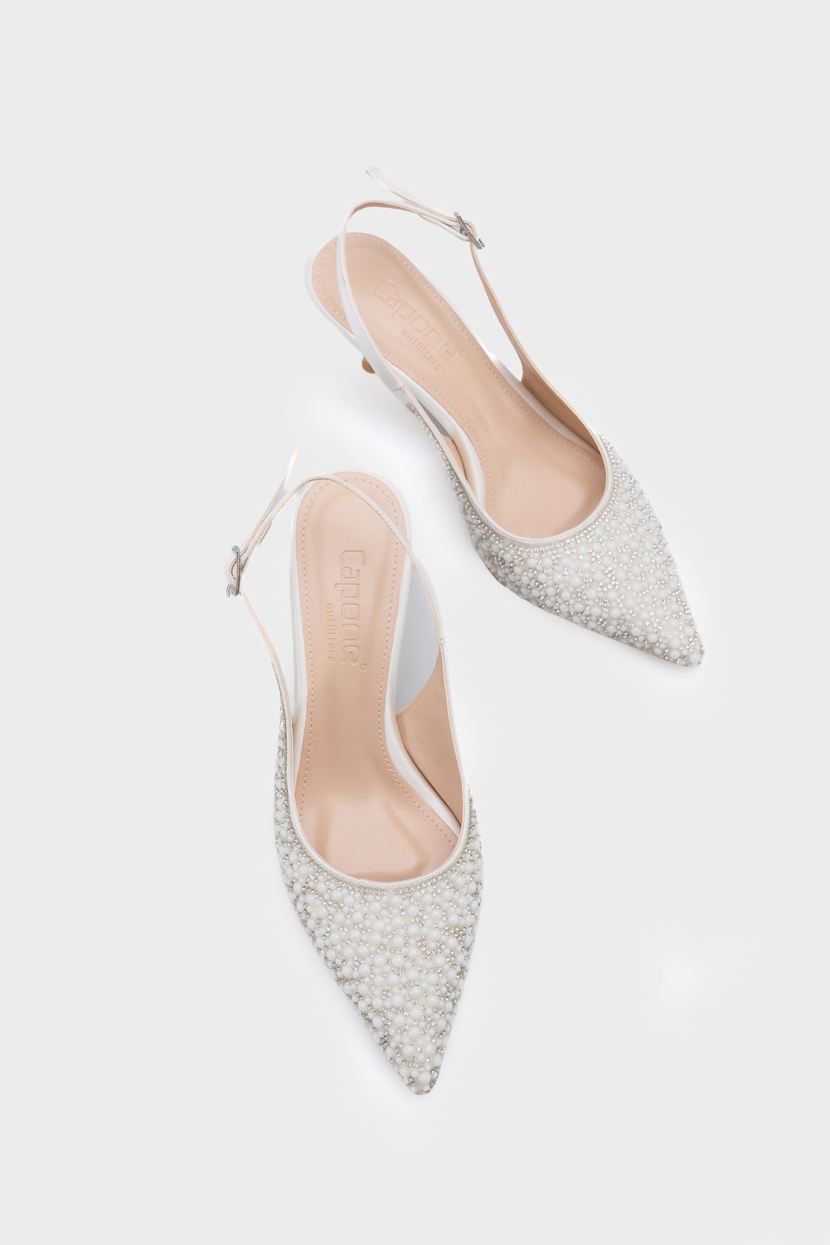 Dorri Komple Taşlı Sivri Burunlu Saten Arkası Açık Kadın Topuklu Düğün Ayakkabı