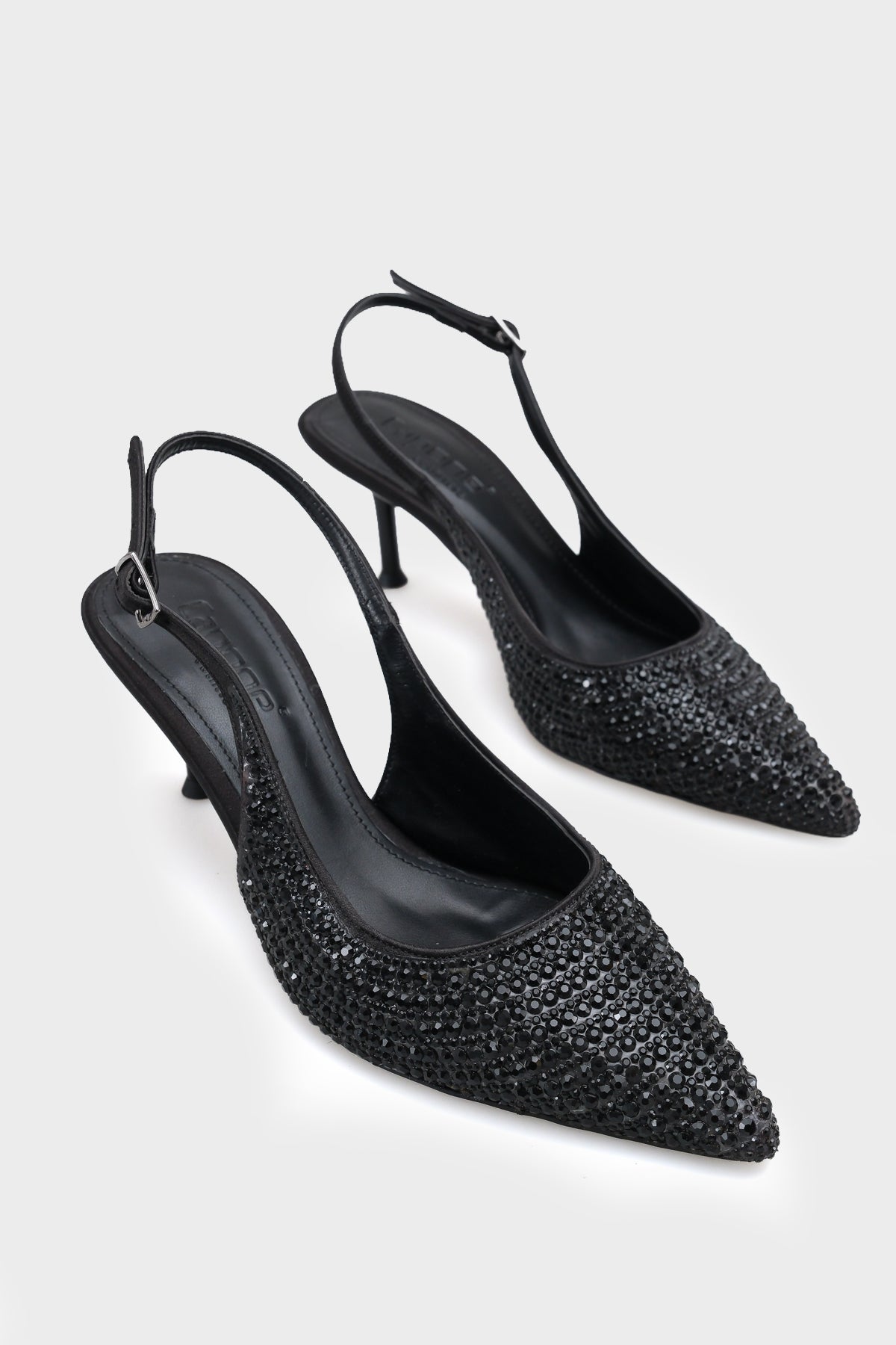 Laryssa Komple  Taşlı Sivri Burunlu Saten Arkası Açık Kadın Topuklu Düğün Ayakkabı