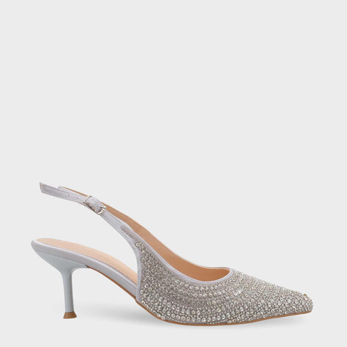 Laryssa Komple Taşlı Sivri Burunlu Saten Arkası Açık Kadın Topuklu Düğün Ayakkabı