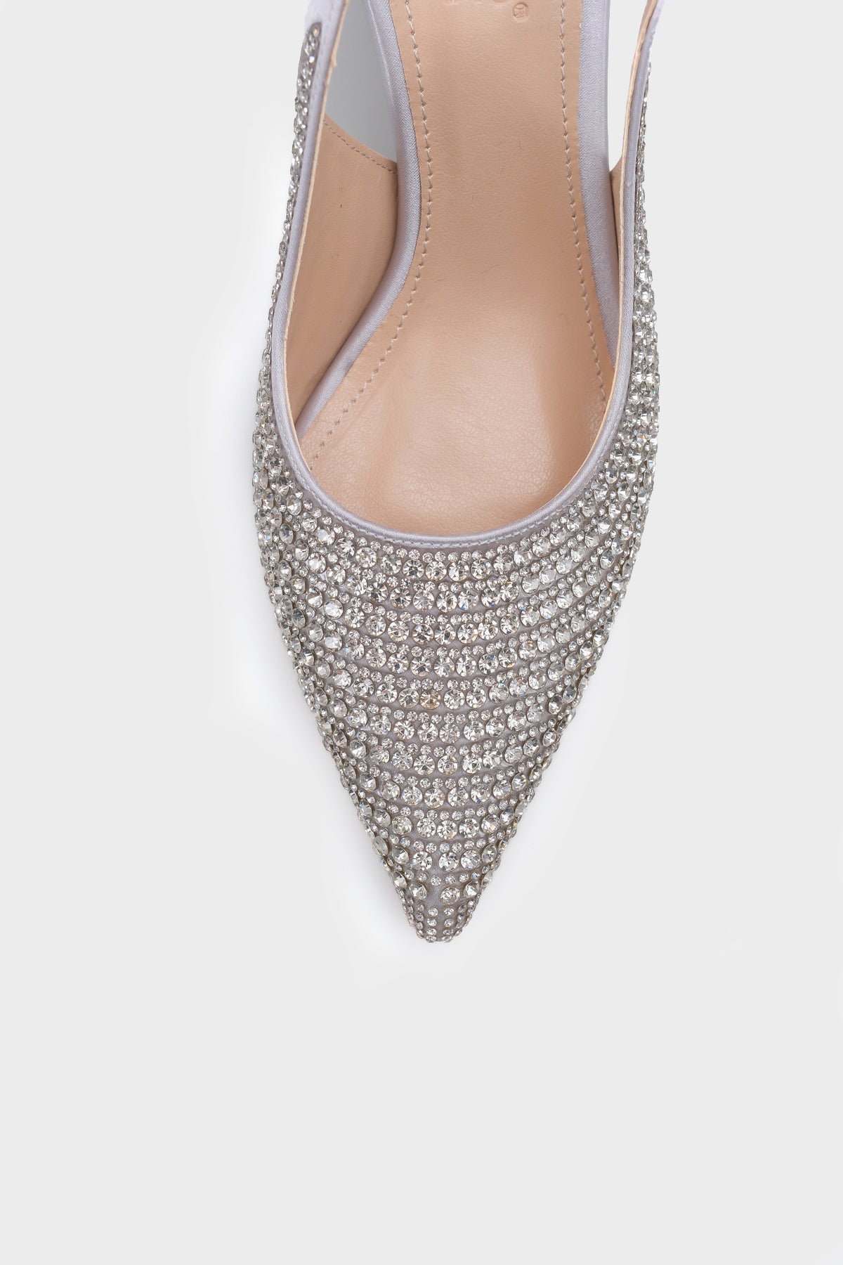 Laryssa Komple Taşlı Sivri Burunlu Saten Arkası Açık Kadın Topuklu Düğün Ayakkabı