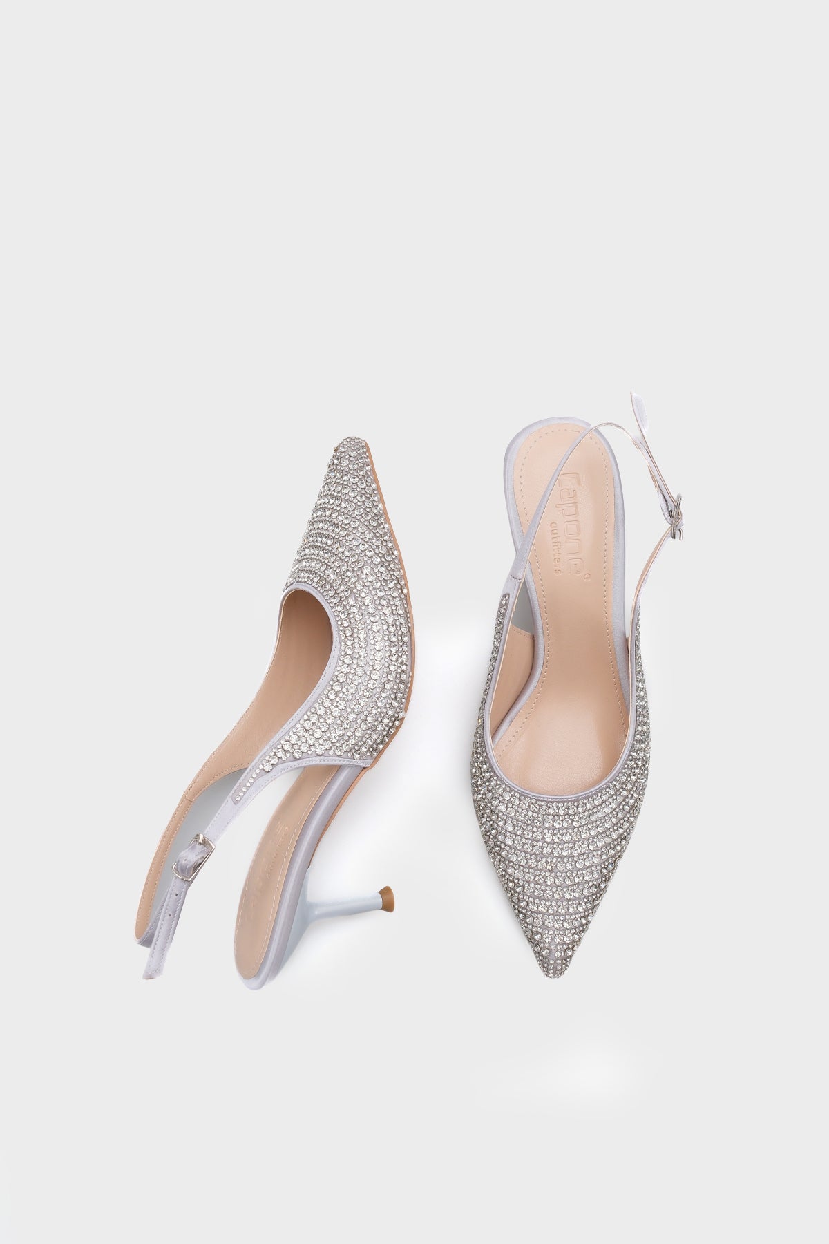 Laryssa Komple Taşlı Sivri Burunlu Saten Arkası Açık Kadın Topuklu Düğün Ayakkabı