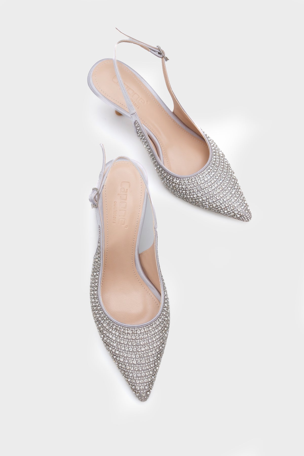 Laryssa Komple Taşlı Sivri Burunlu Saten Arkası Açık Kadın Topuklu Düğün Ayakkabı