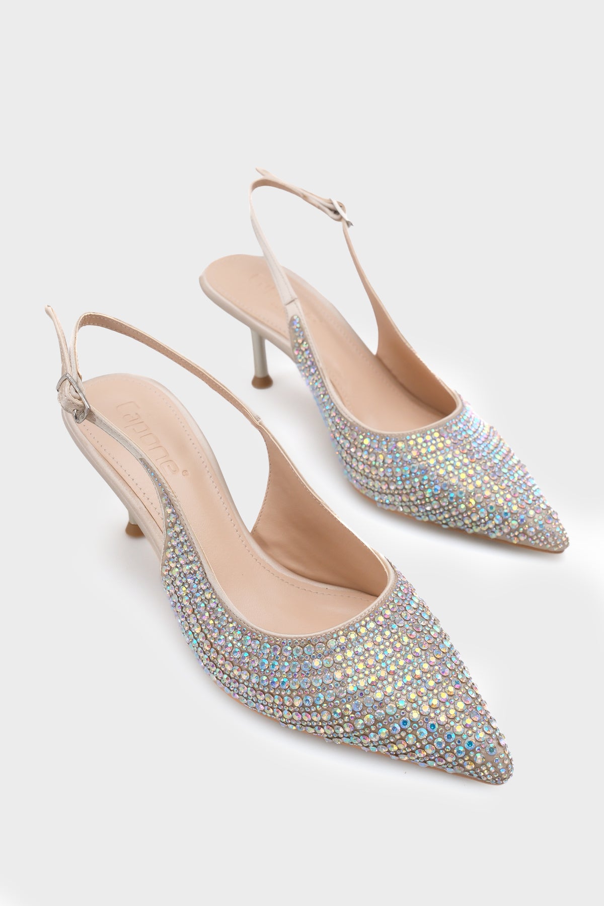 Laryssa Komple  Taşlı Sivri Burunlu Saten Arkası Açık Kadın Topuklu Düğün Ayakkabı