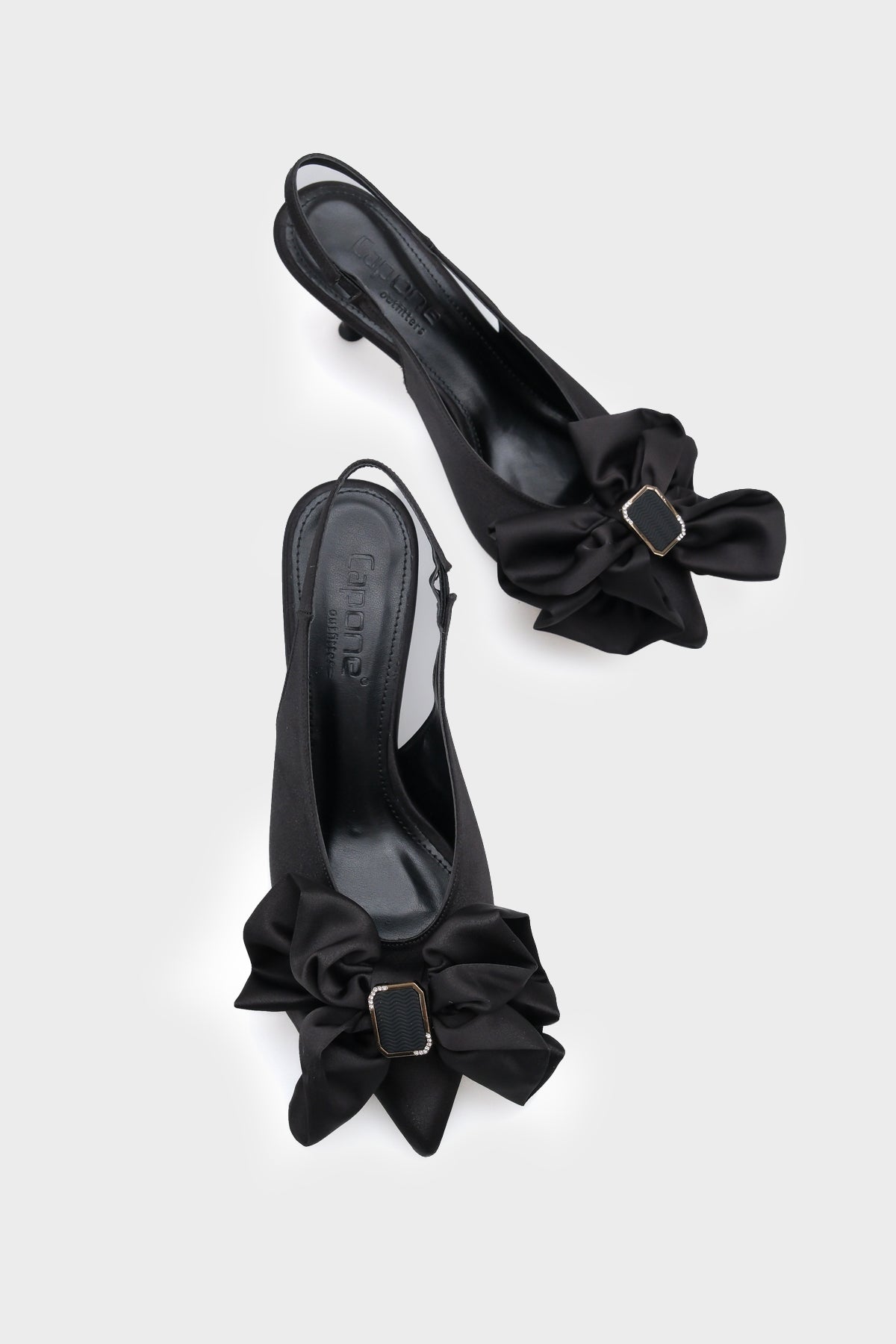 Tasha Saten Fiyonklu Orta Topuklu Sivri Burunlu  Saten Kadın Ayakkabı