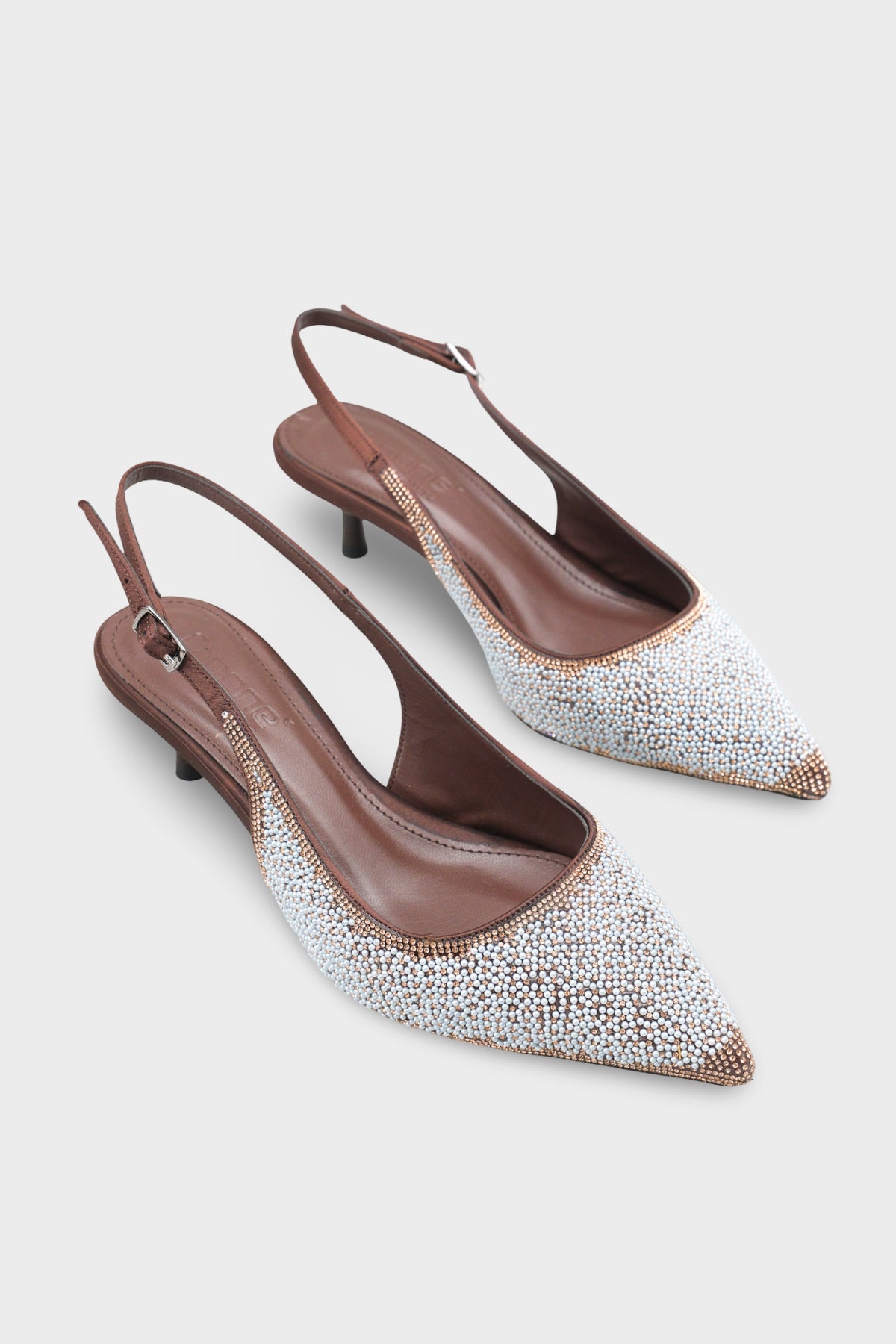 Denyse Komple Taşlı Sivri Burunlu Saten Arkası Bantlı Kadın Ayakkabı