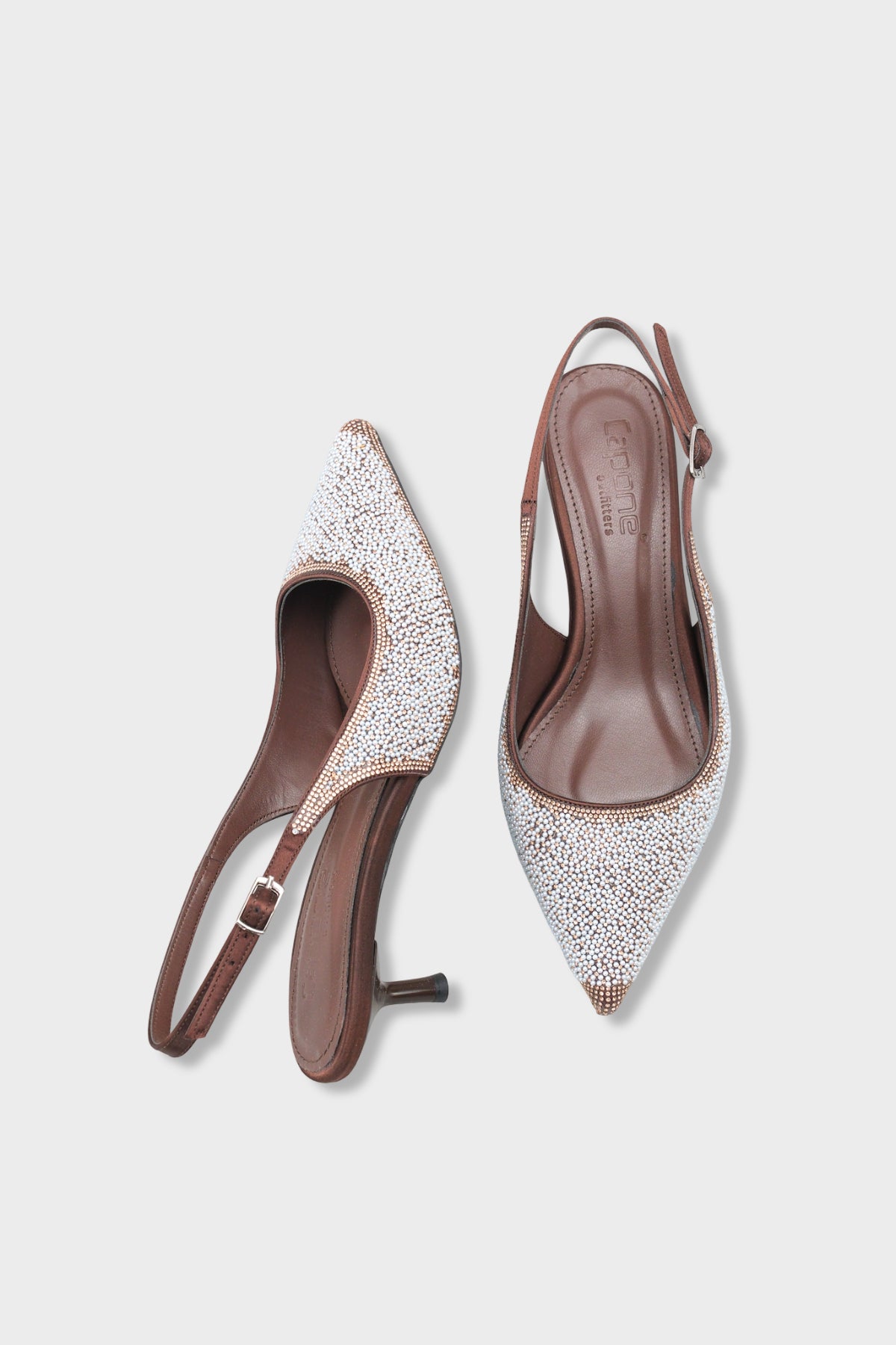 Denyse Komple Taşlı Sivri Burunlu Saten Arkası Bantlı Kadın Ayakkabı