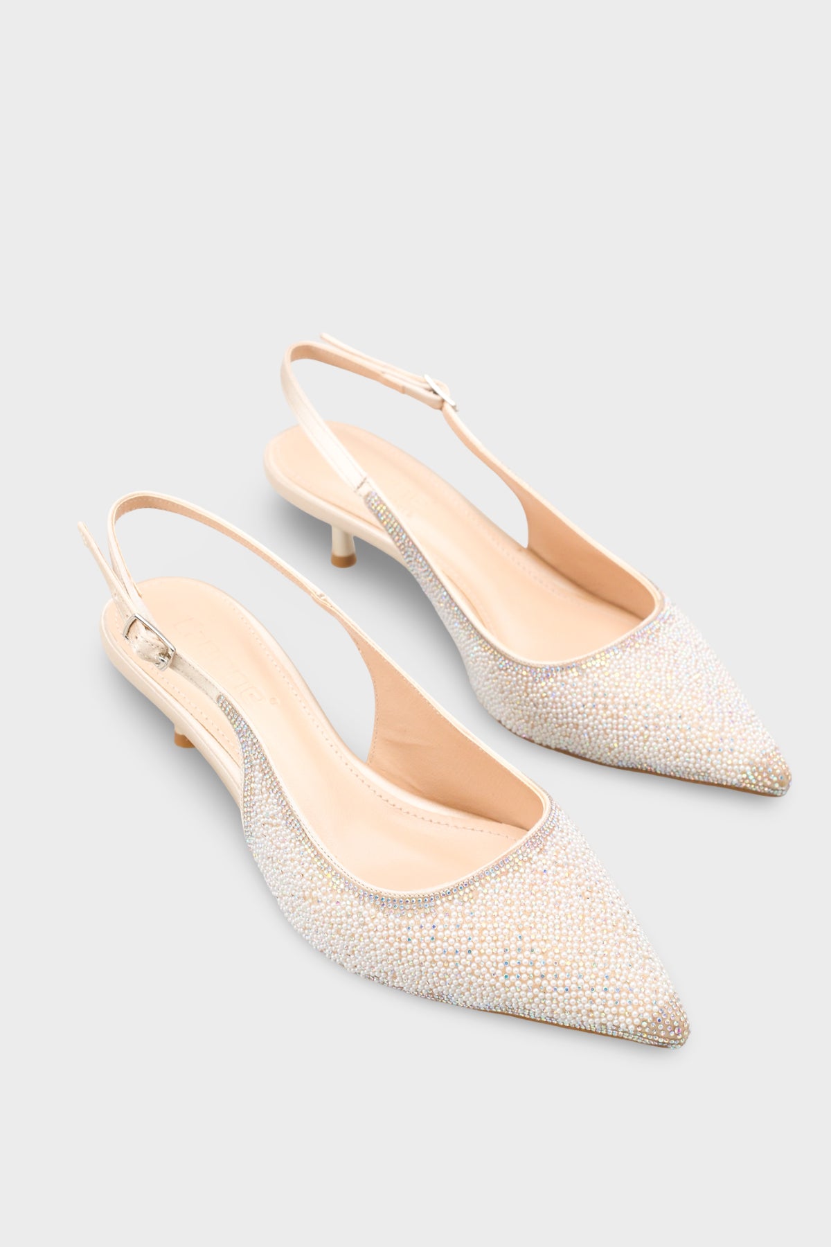 Denyse Komple Taşlı Sivri Burunlu Saten Arkası Bantlı Kadın Ayakkabı