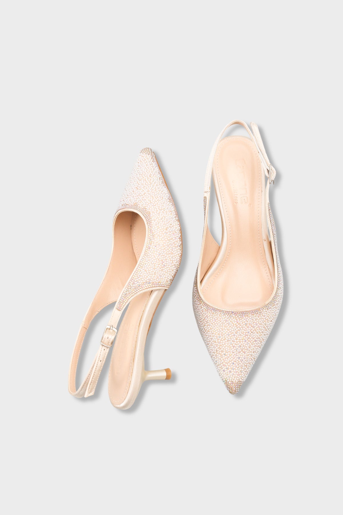 Denyse Komple Taşlı Sivri Burunlu Saten Arkası Bantlı Kadın Ayakkabı