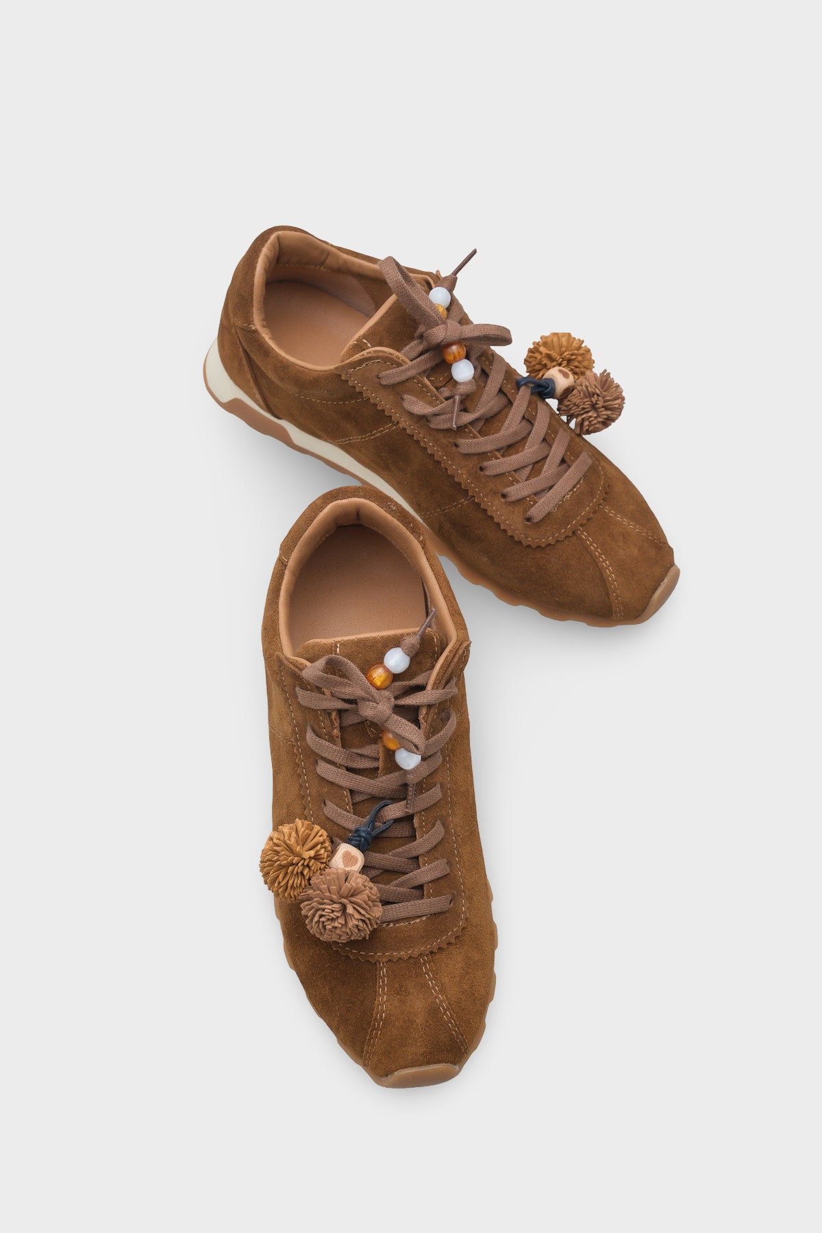 Doralyn Hakiki Deri Süet Ponponlu Kadın Sneaker Spor Ayakkabı