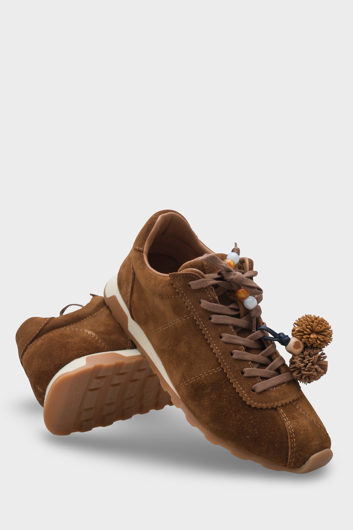 Doralyn Hakiki Deri Süet Ponponlu Kadın Sneaker Spor Ayakkabı