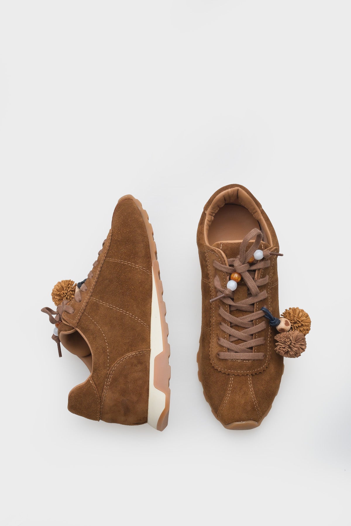 Doralyn Hakiki Deri Süet Ponponlu Kadın Sneaker Spor Ayakkabı