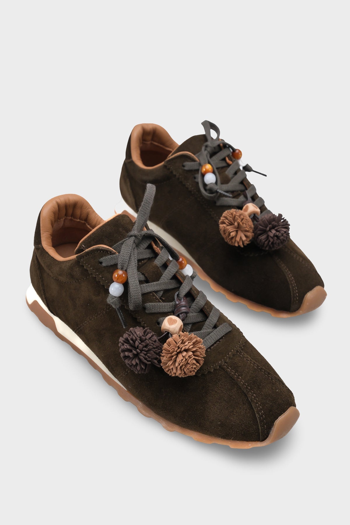 Doralyn Hakiki Deri Süet Ponponlu Kadın Sneaker Spor Ayakkabı