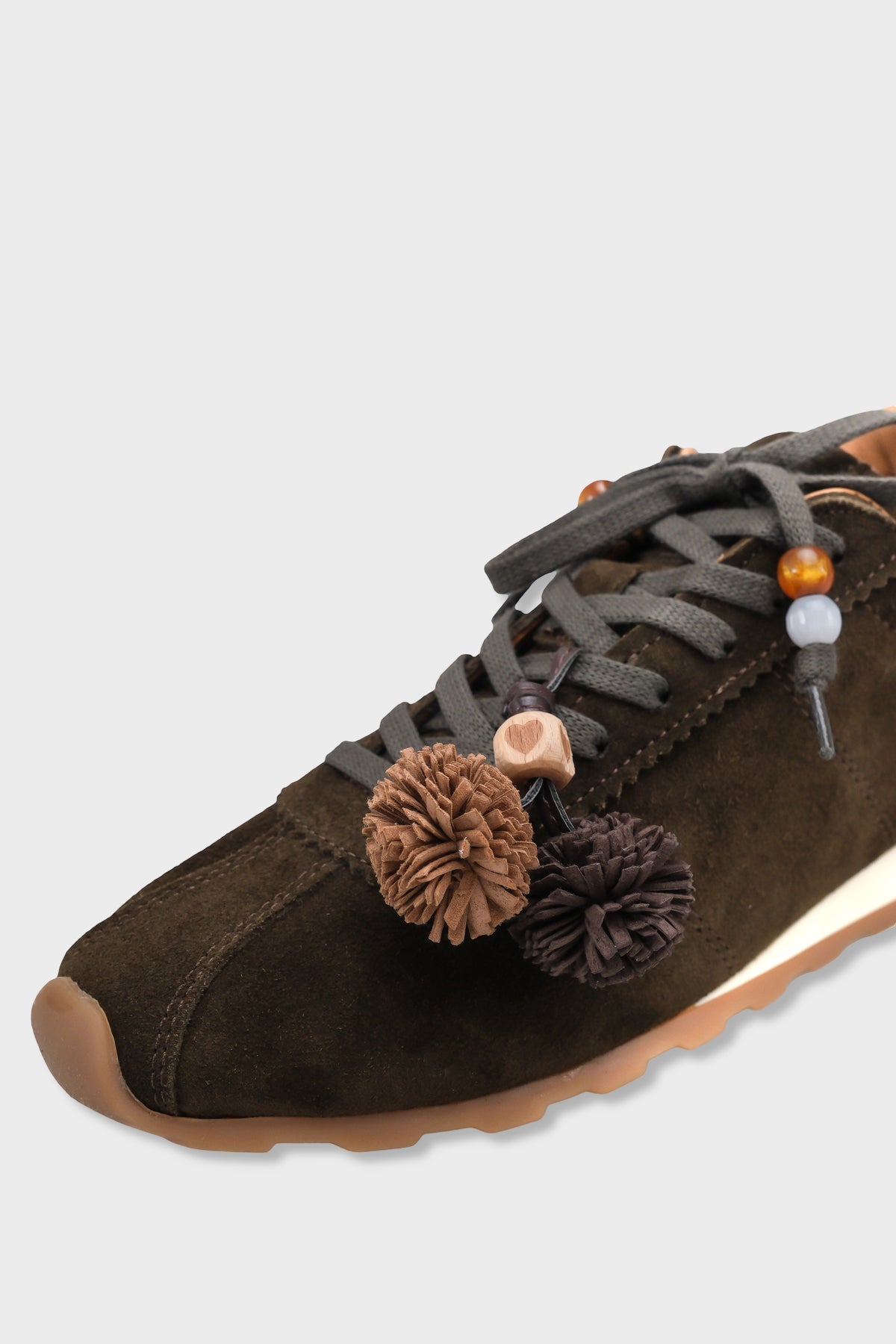 Doralyn Hakiki Deri Süet Ponponlu Kadın Sneaker Spor Ayakkabı