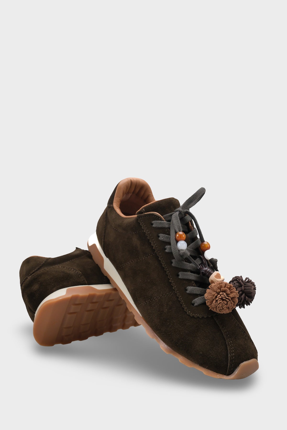 Doralyn Hakiki Deri Süet Ponponlu Kadın Sneaker Spor Ayakkabı