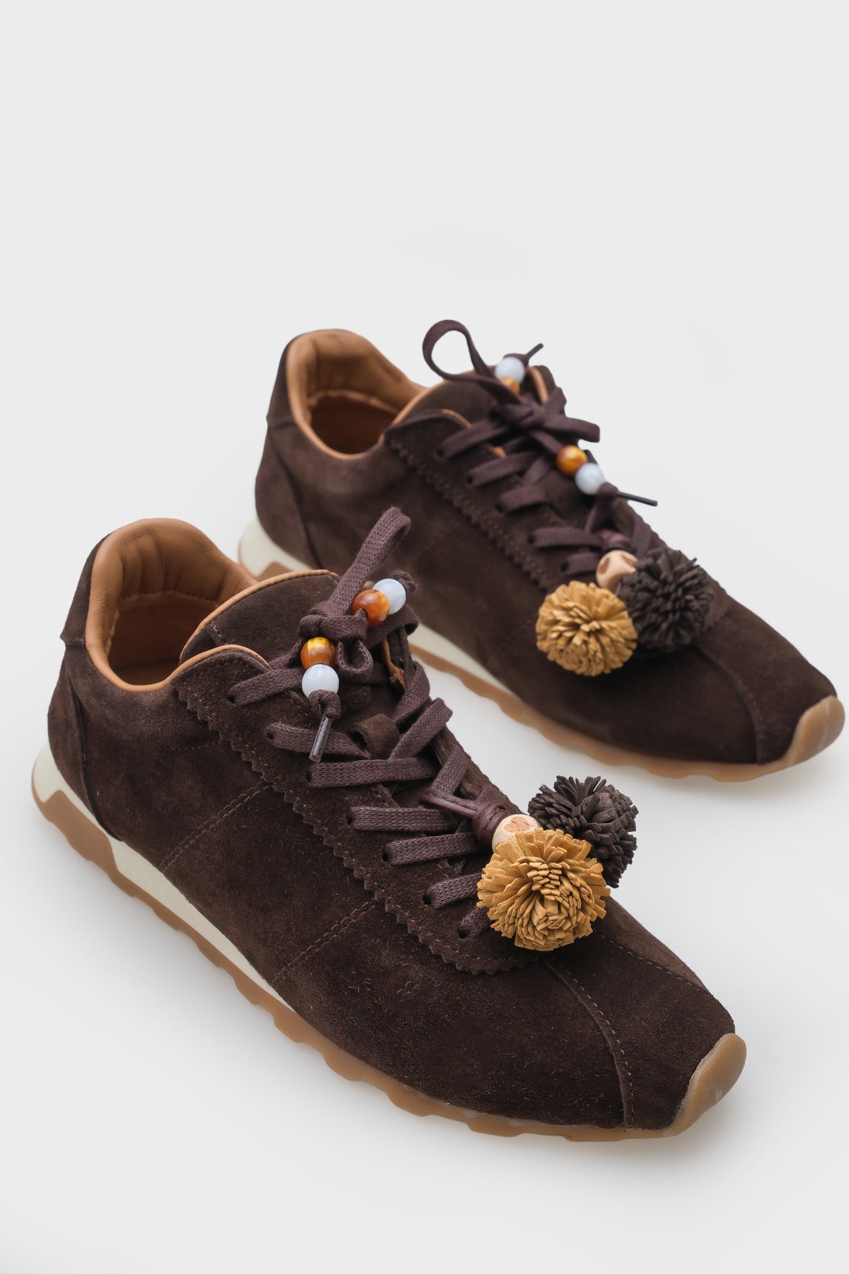 Doralyn Hakiki Deri Süet Ponponlu Kadın Sneaker Spor Ayakkabı