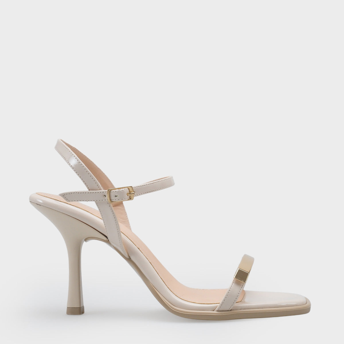 Reggi Küt Burunlu Metal Tek Bantlı Orta Topuklu Bilekten Bantlı Kadın Ayakkabı