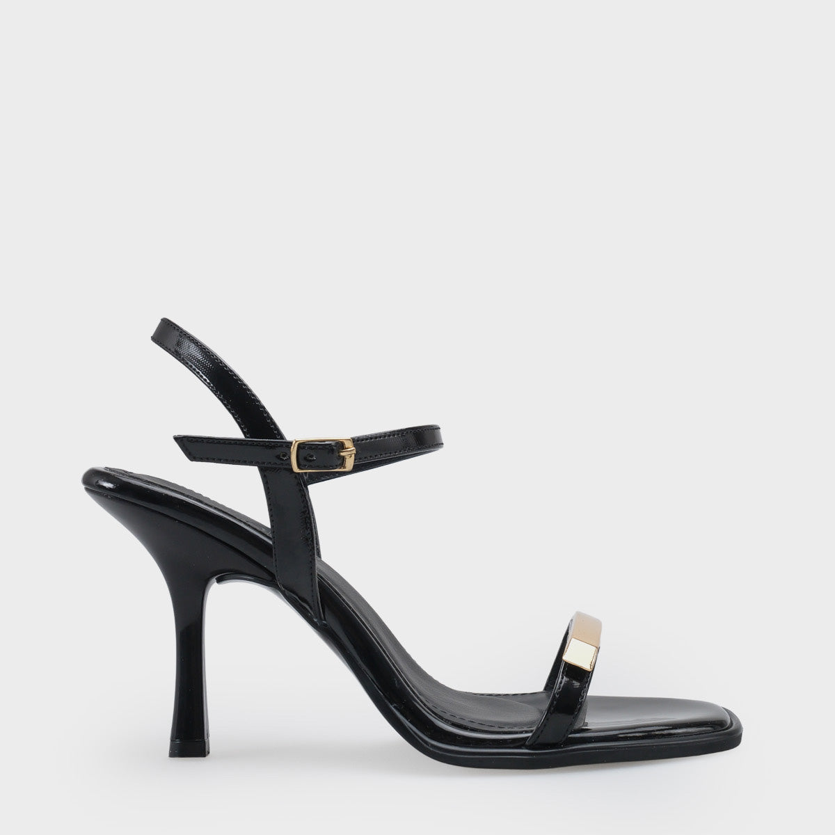 Reggi Küt Burunlu Metal Tek Bantlı Orta Topuklu Bilekten Bantlı Kadın Ayakkabı