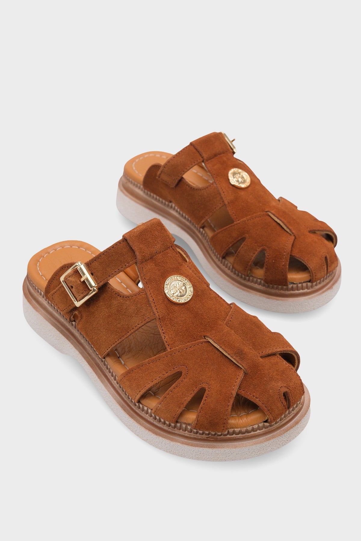 Cheri Hakiki Süet Gladyatör Dolgu Topuk Kadın Terlik