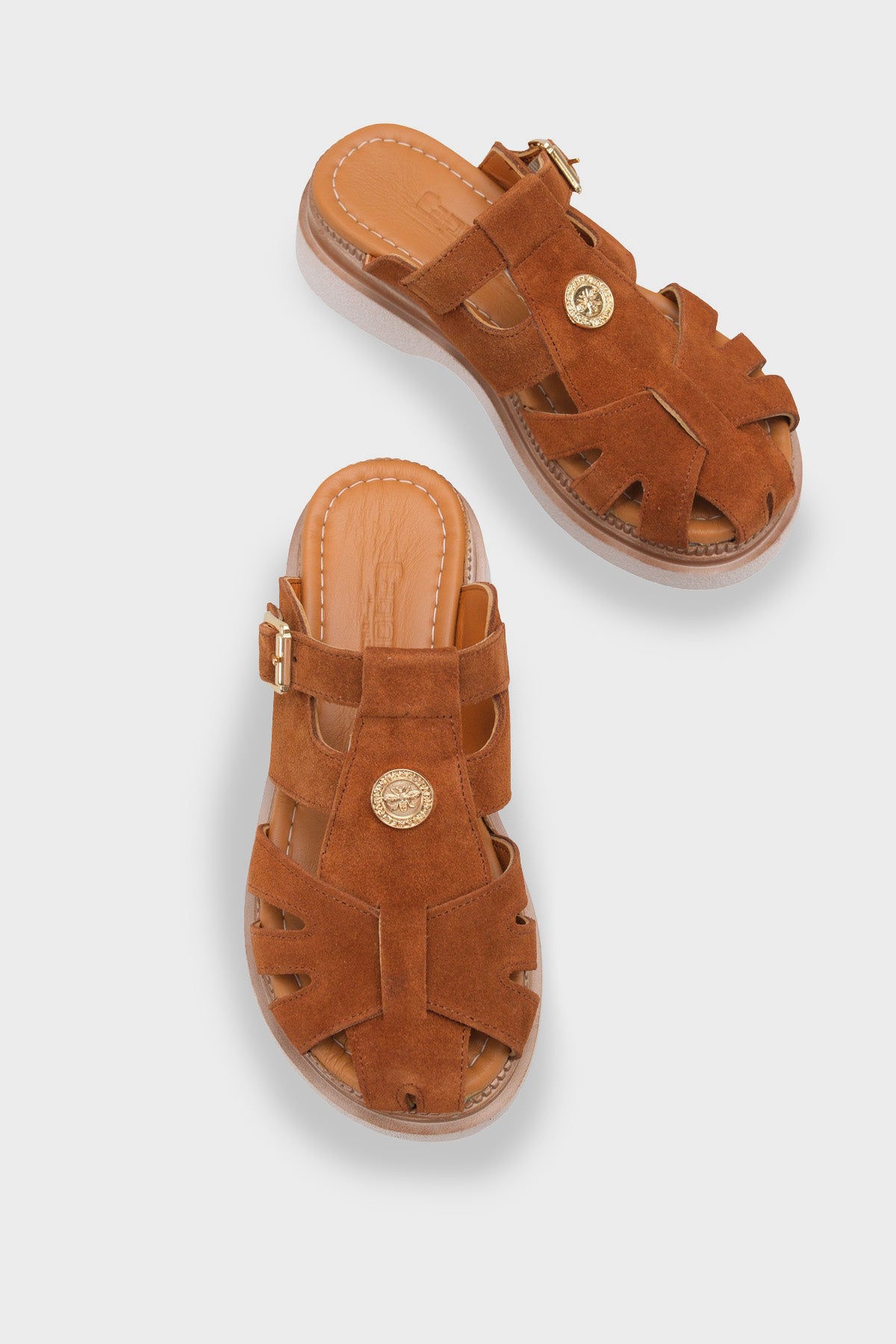 Cheri Hakiki Süet Gladyatör Dolgu Topuk Kadın Terlik