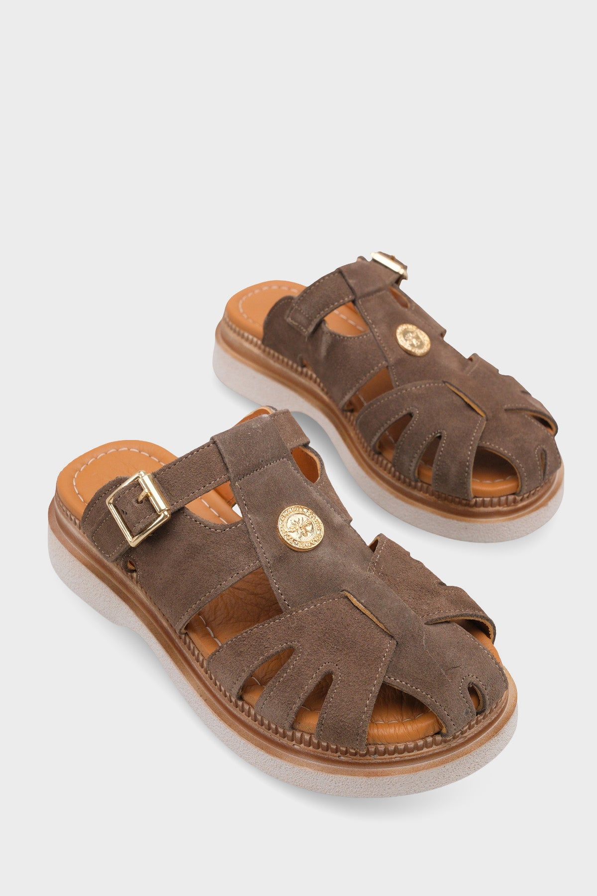 Cheri Hakiki Süet Gladyatör Dolgu Topuk Kadın Terlik