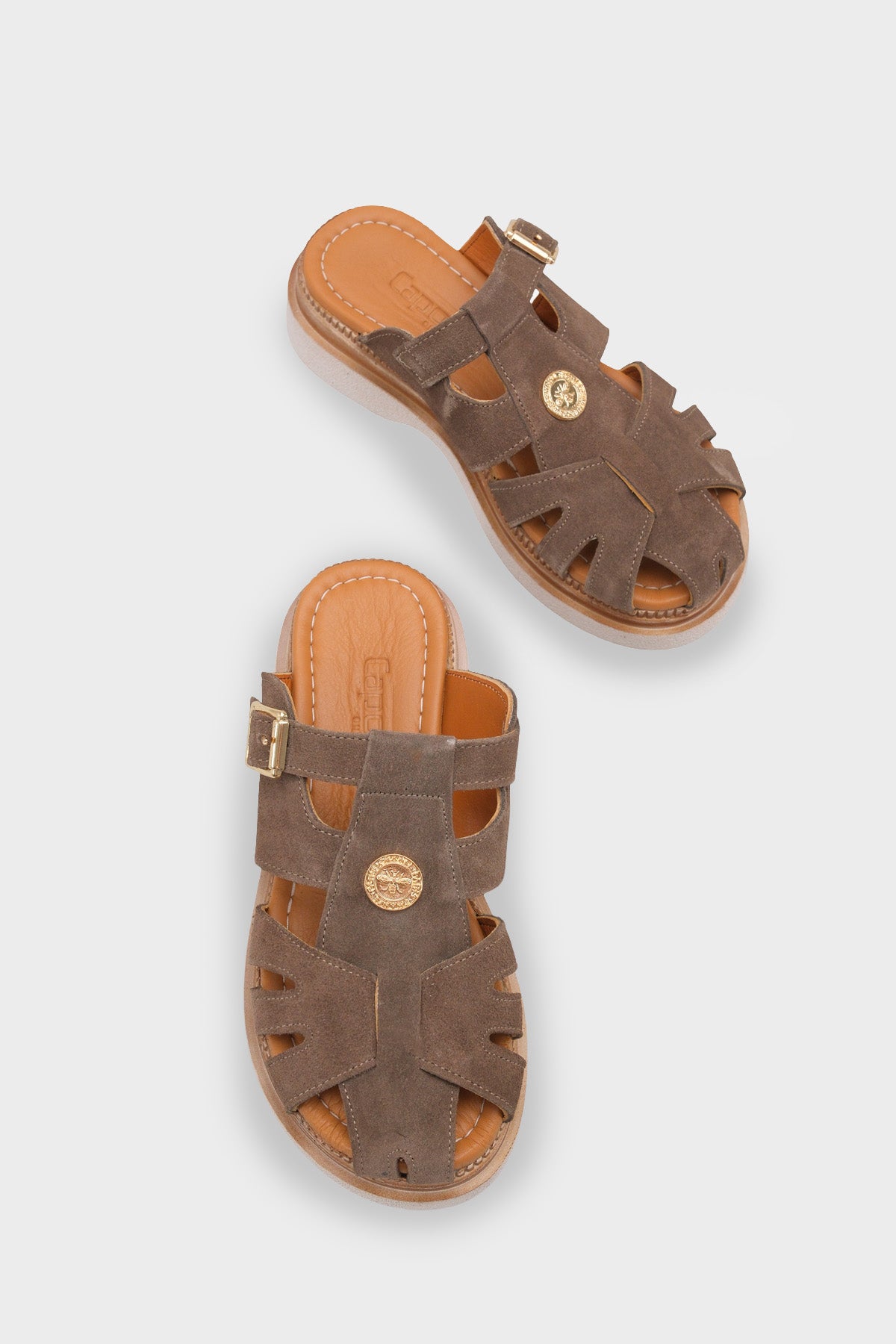 Cheri Hakiki Süet Gladyatör Dolgu Topuk Kadın Terlik