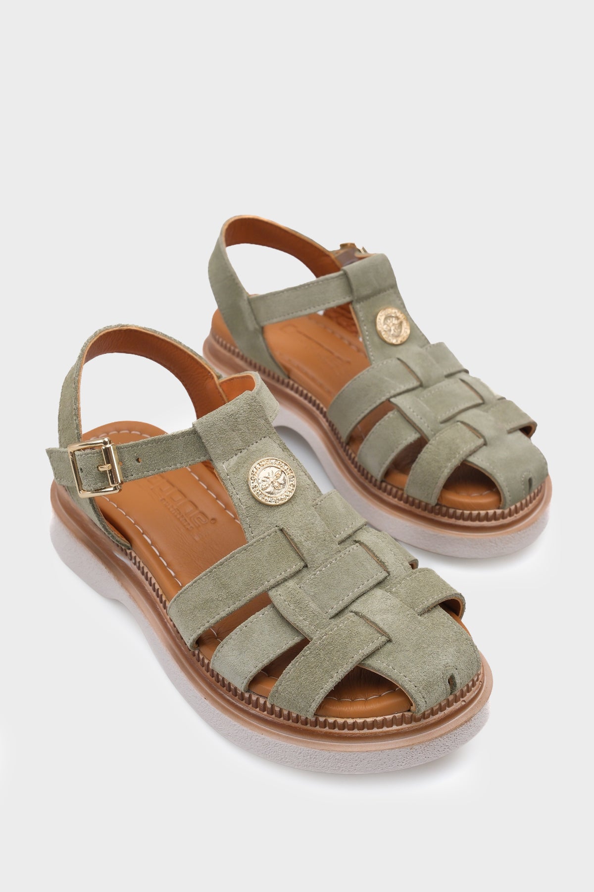 Juliane Hakiki Süet Gladyatör Dolgu Topuk Kadın Sandalet